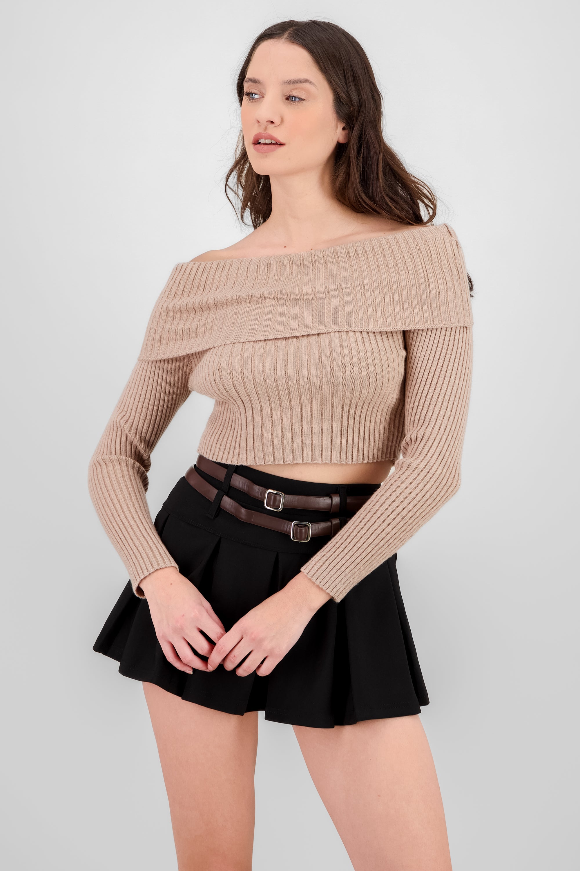 Sueter tejido off shoulder BEIGE