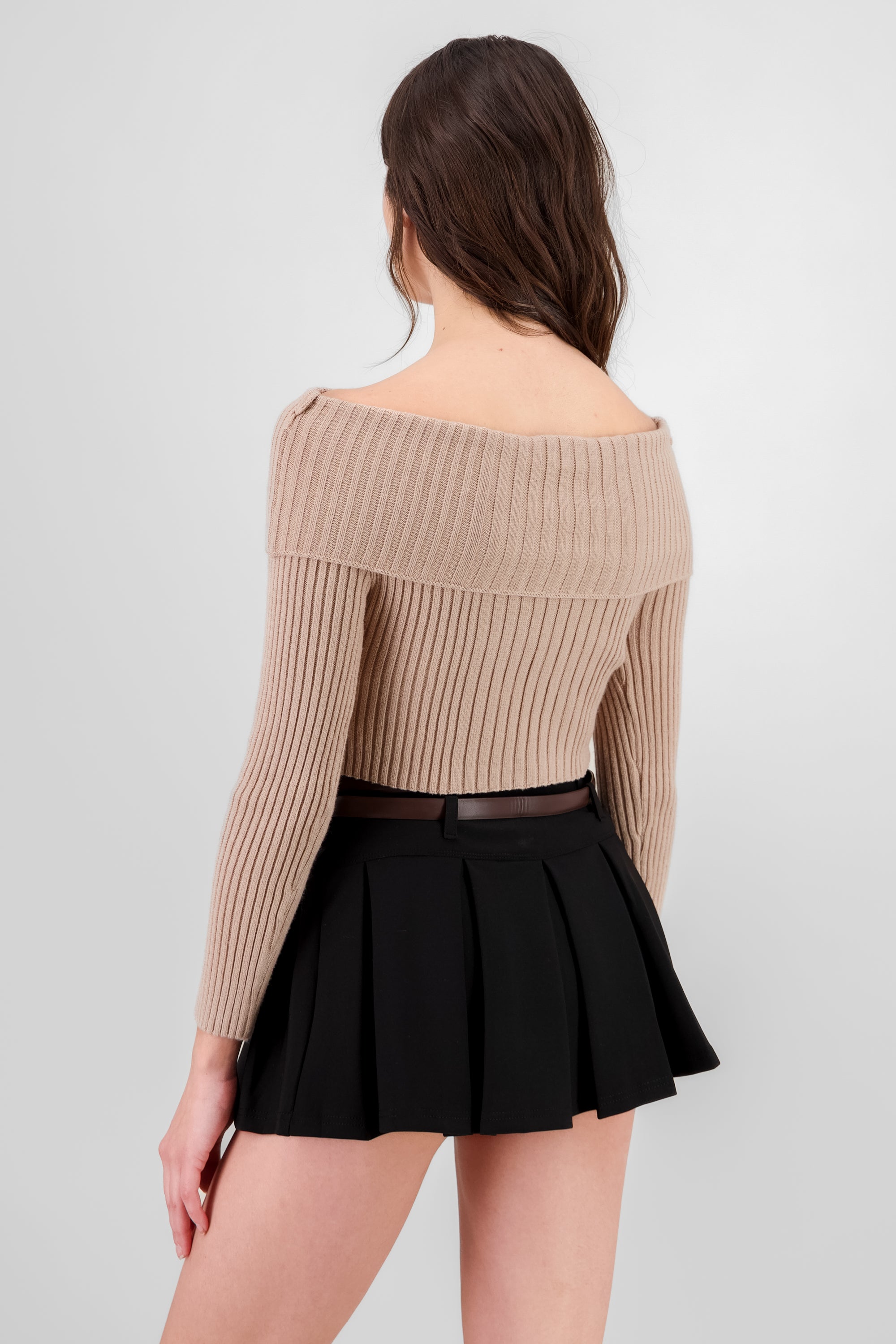 Sueter tejido off shoulder BEIGE