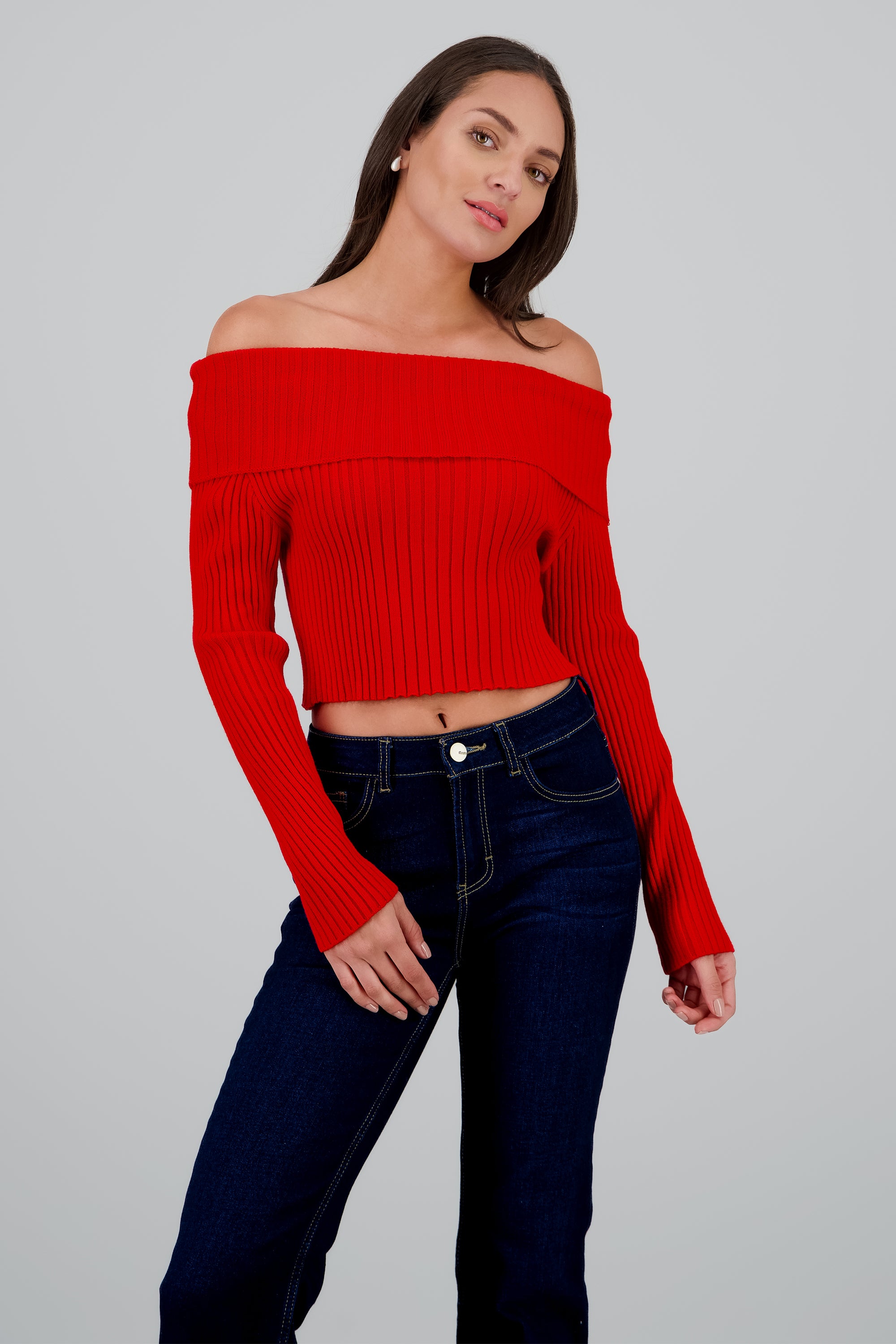 Sueter tejido off shoulder ROJO