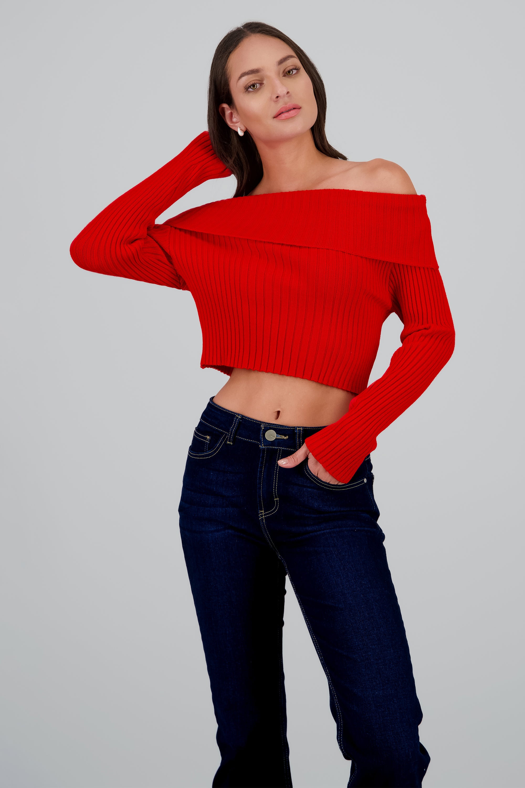 Sueter tejido off shoulder ROJO
