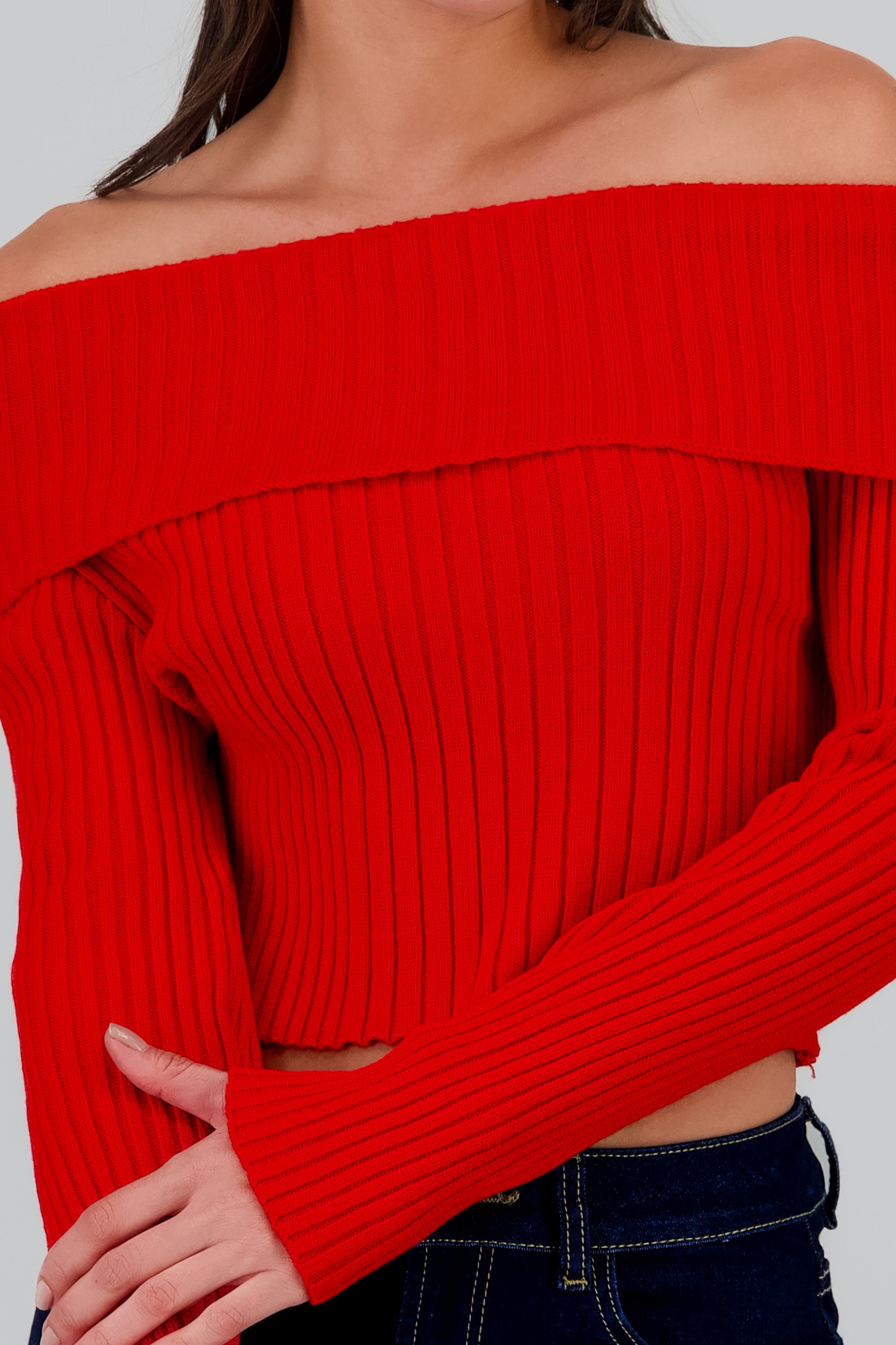 Sueter tejido off shoulder ROJO