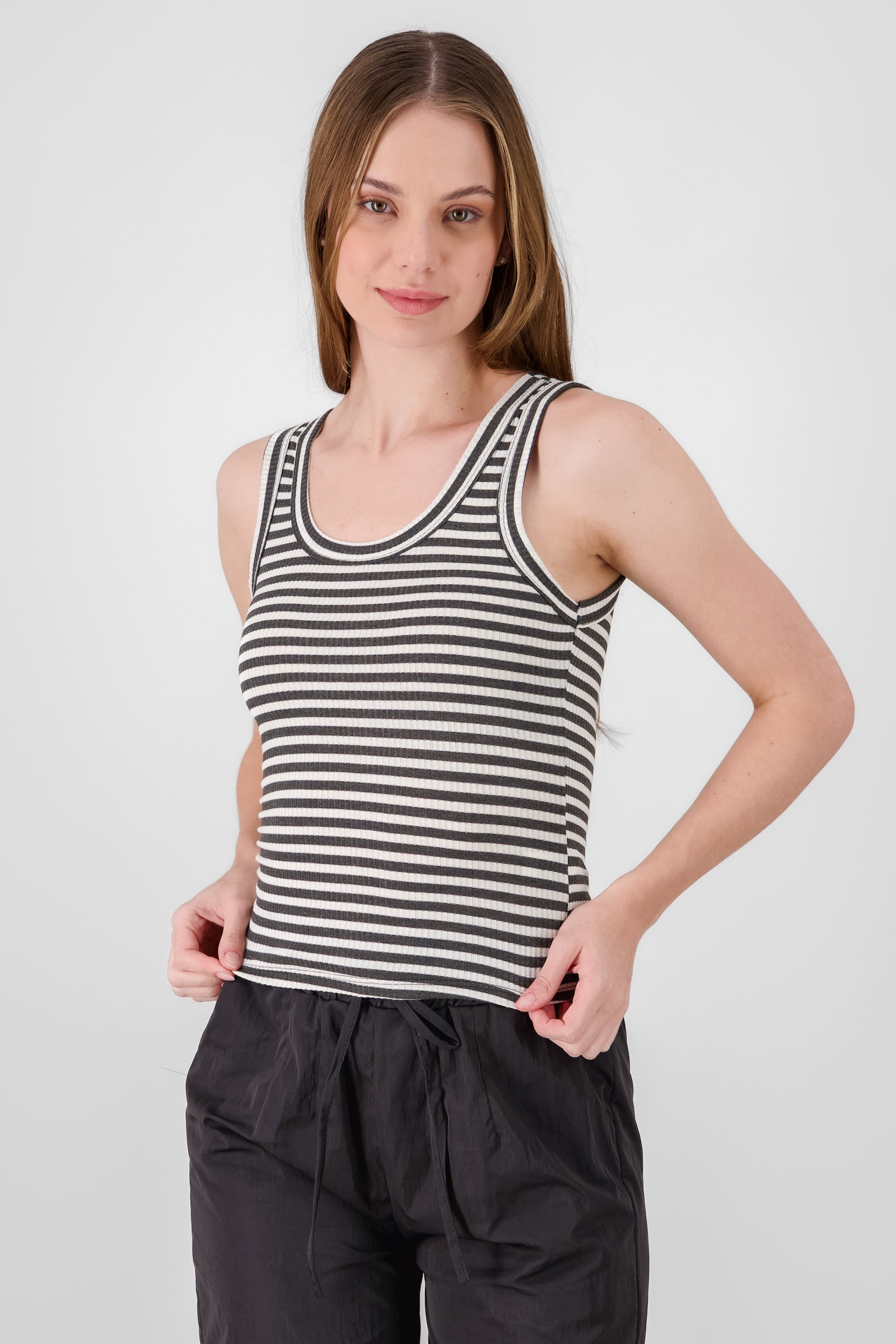 Tank top cuello redondo rayas NEGRO COMBO