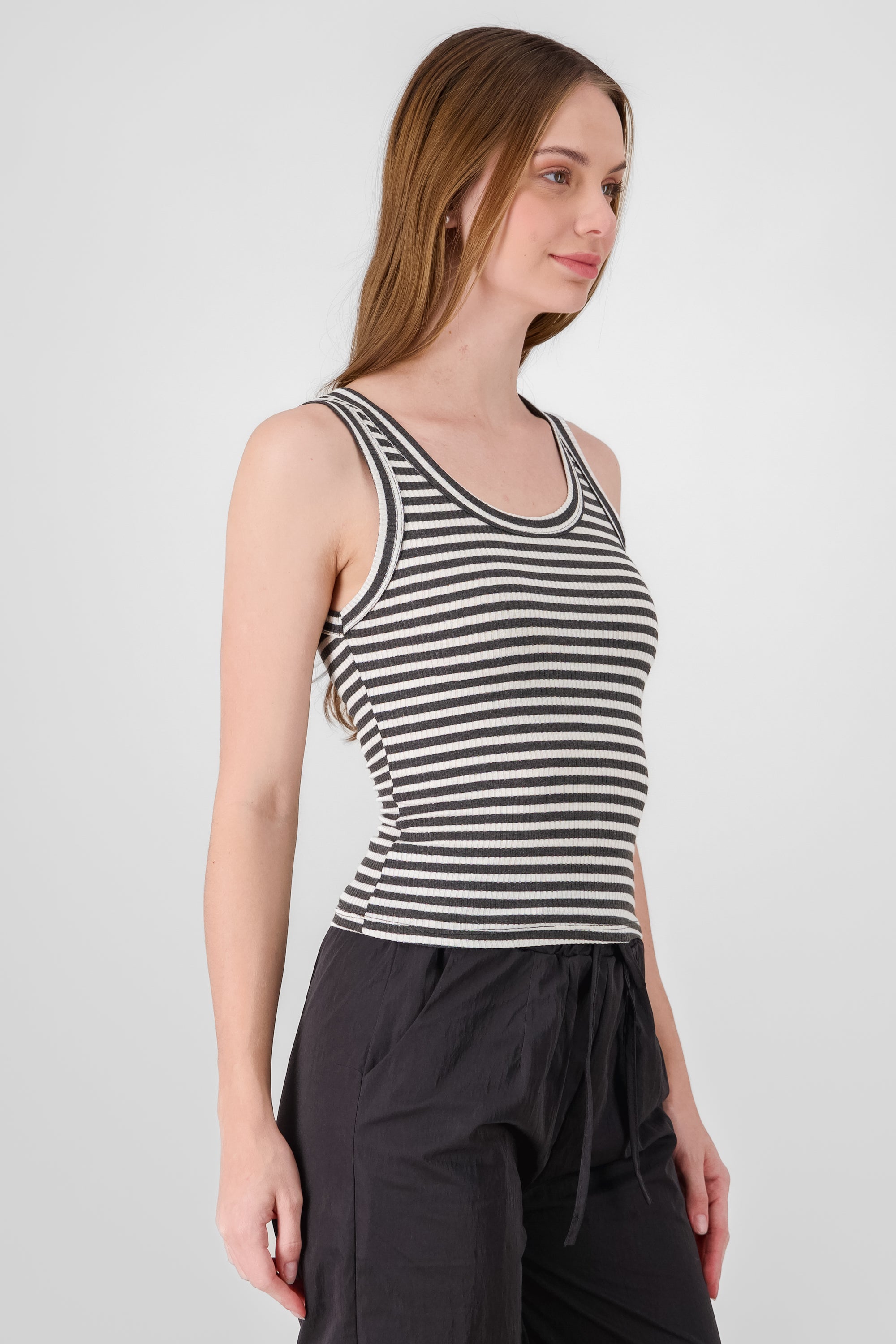 Tank top cuello redondo rayas NEGRO COMBO