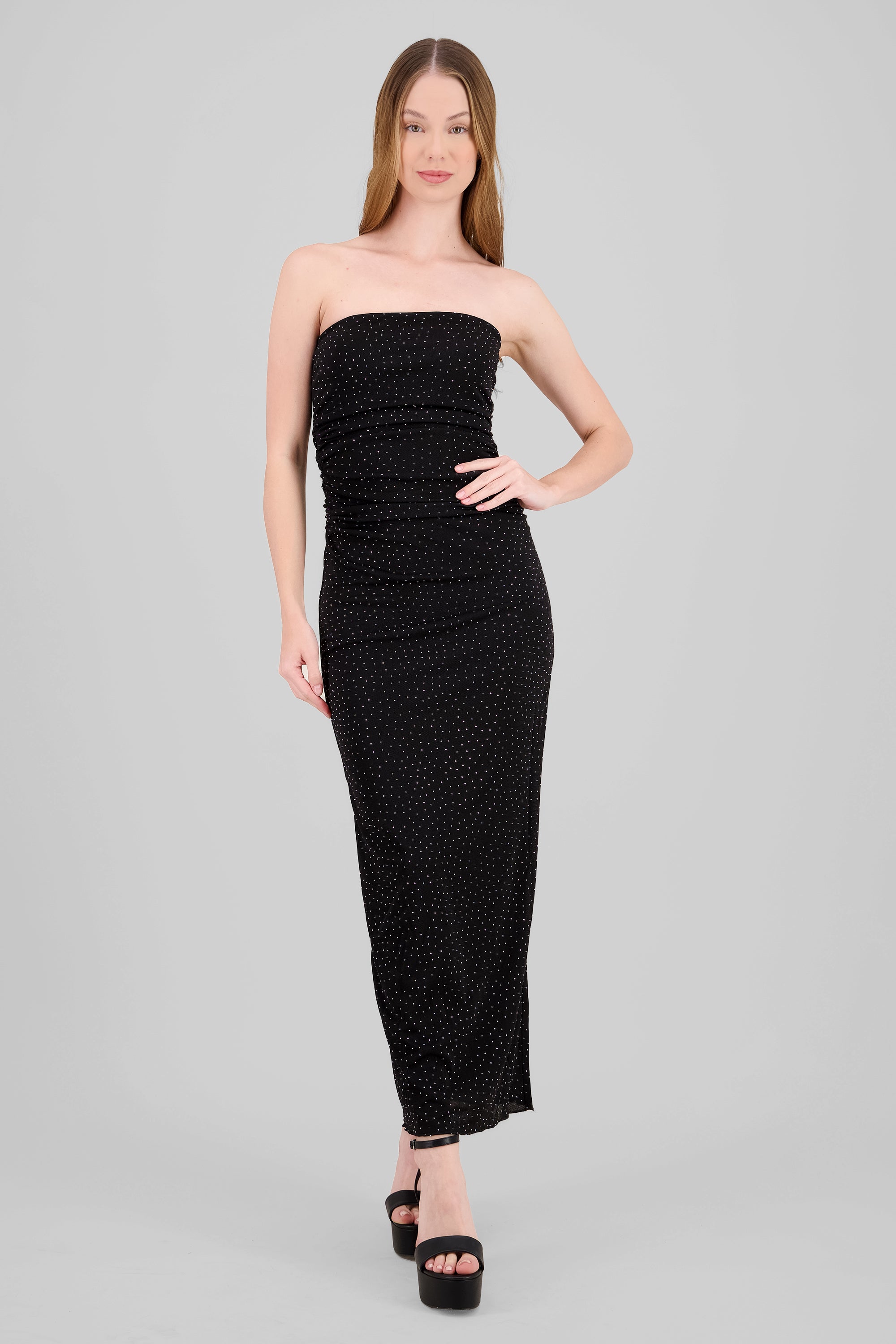 Vestido strapless brillo NEGRO