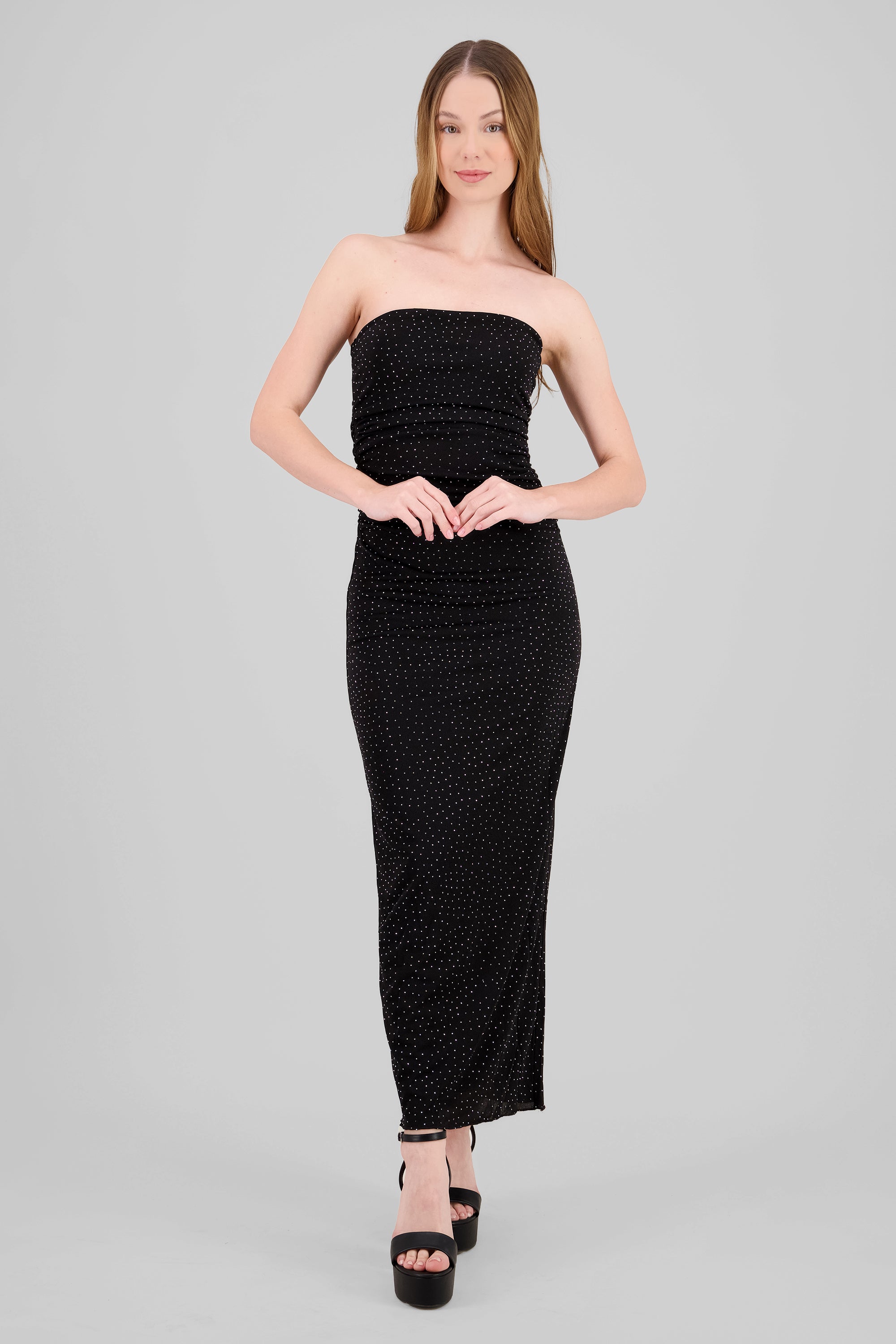 Vestido strapless brillo NEGRO