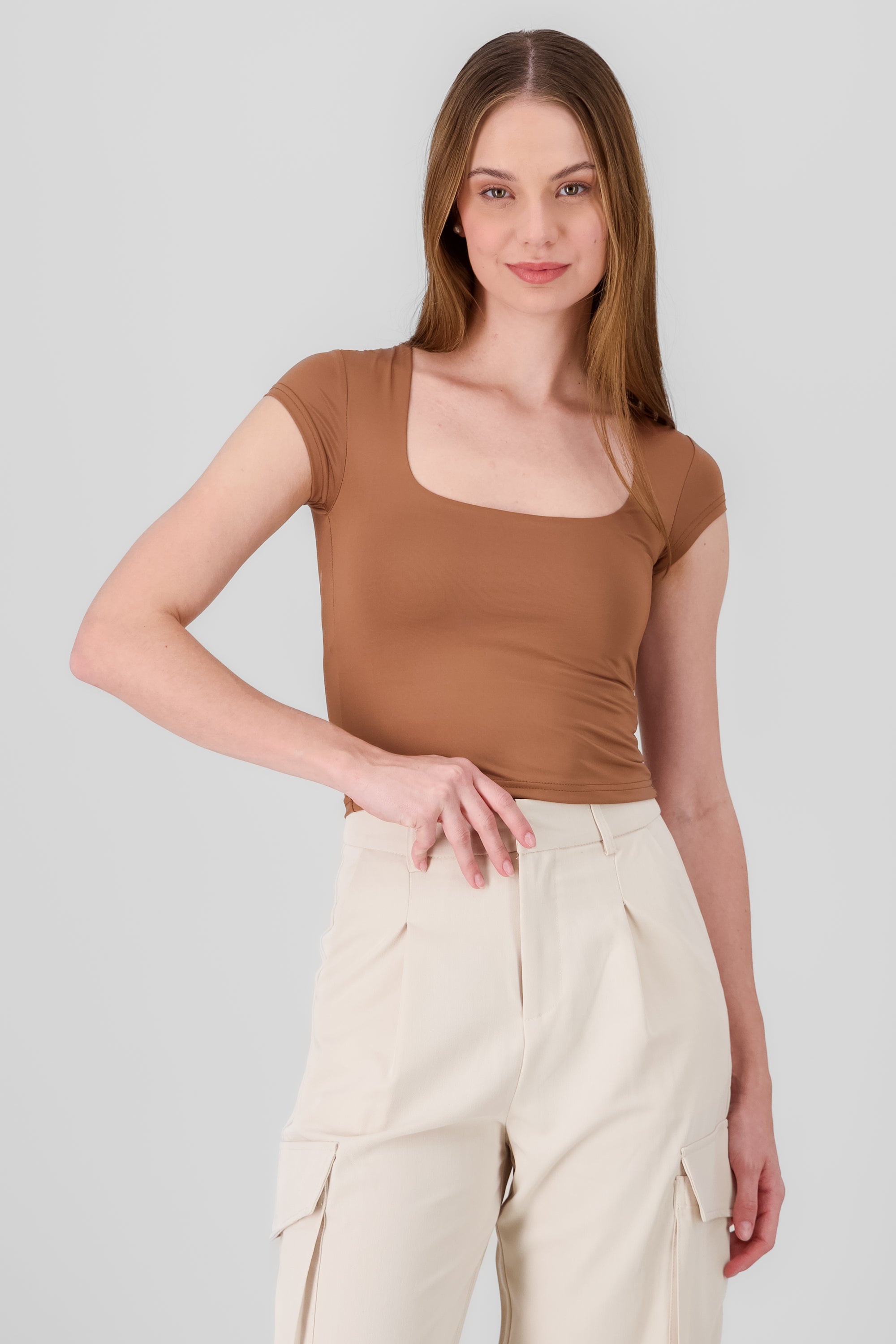 Top escote cuadrado seamless CAMELLO