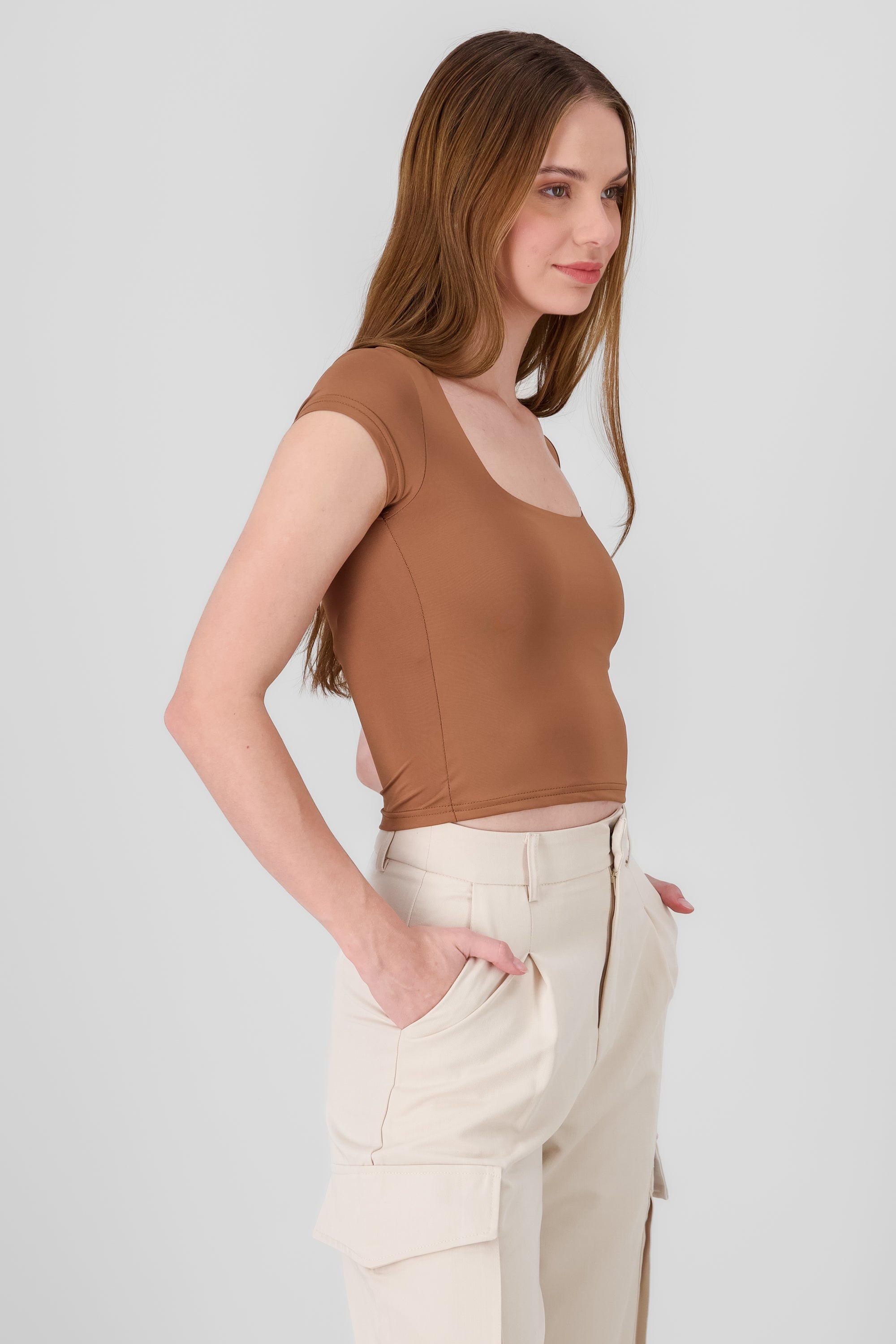 Top escote cuadrado seamless CAMELLO