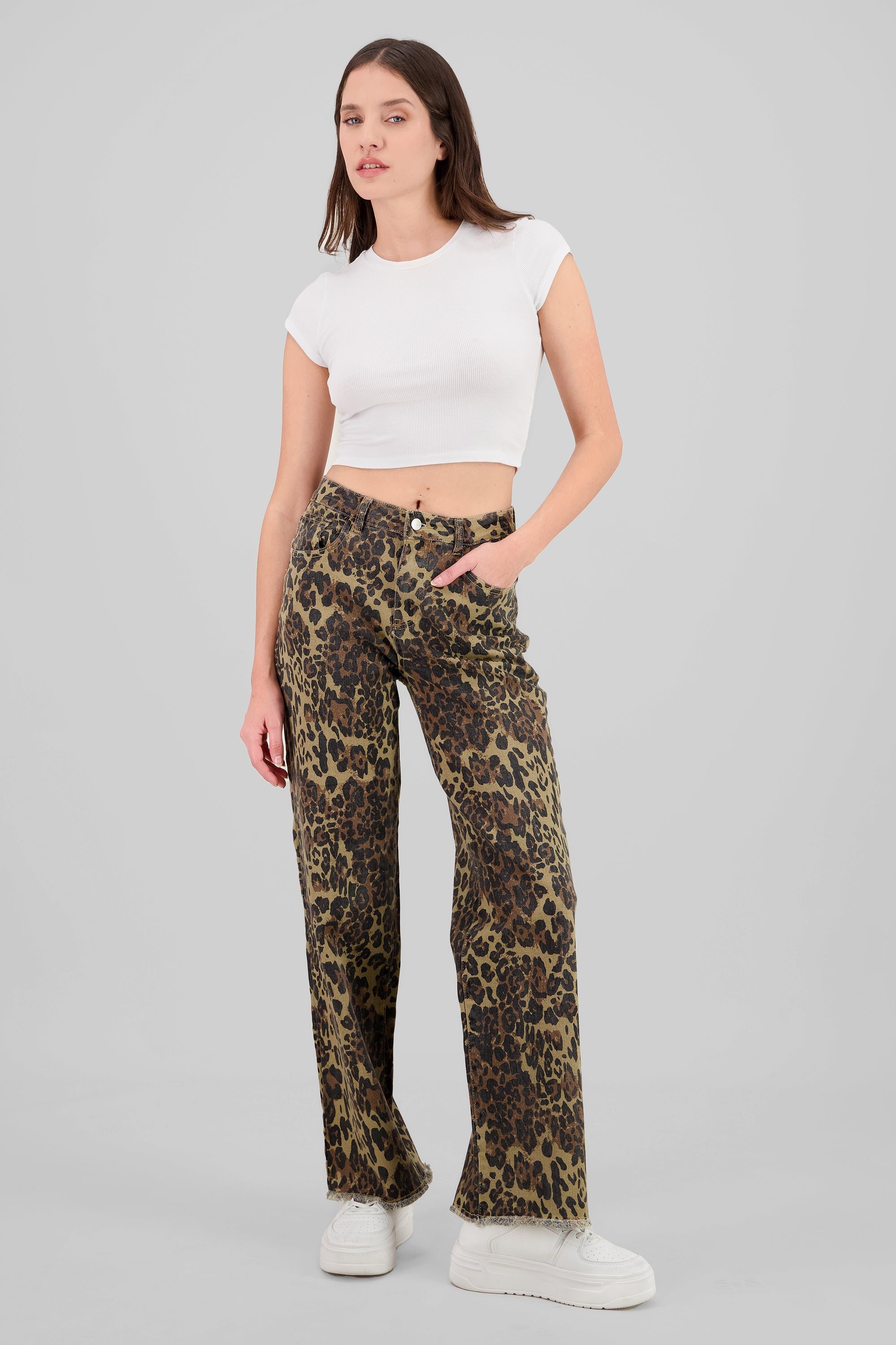 Jeans wide leg animal print CAFE COMBO