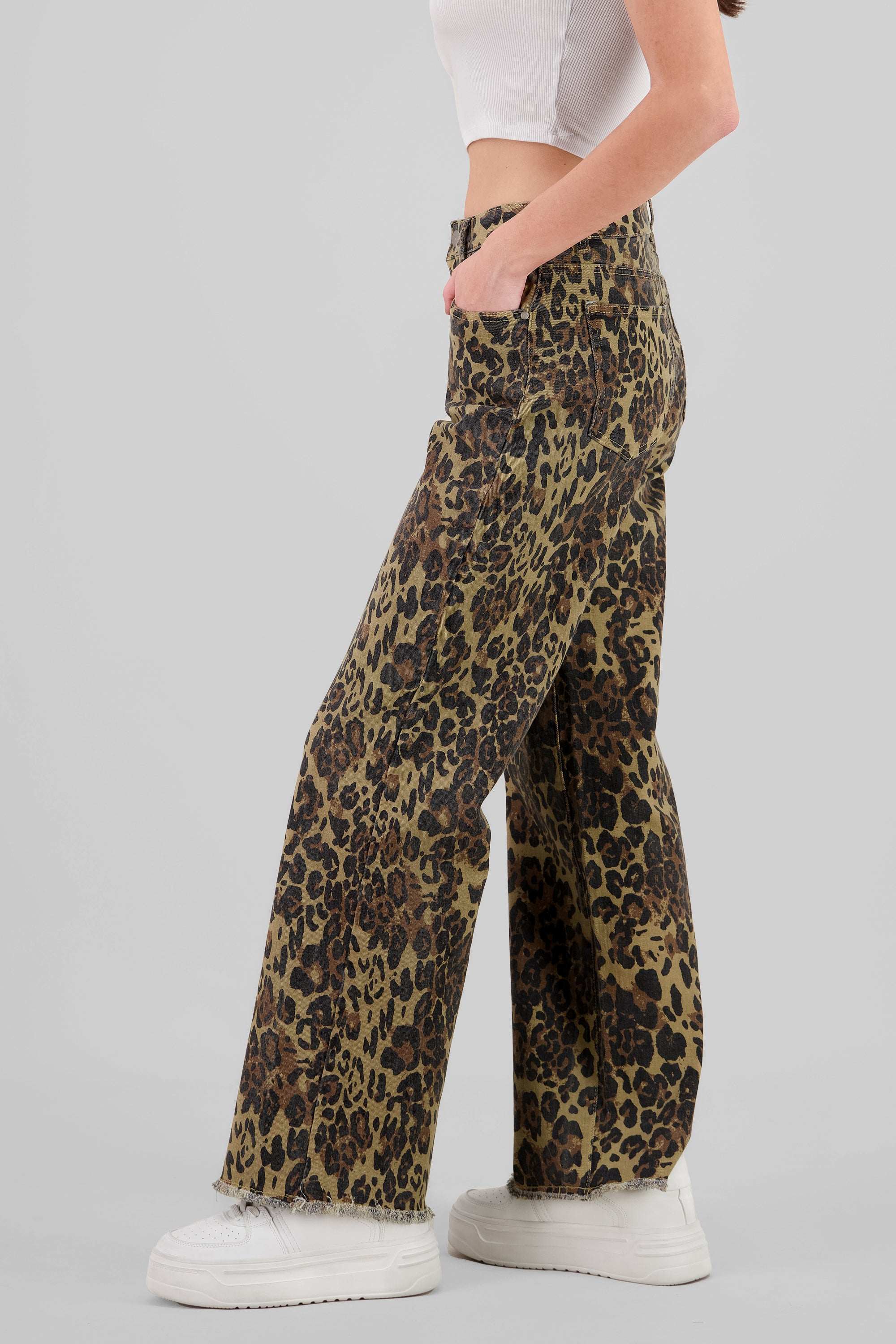 Jeans wide leg animal print CAFE COMBO