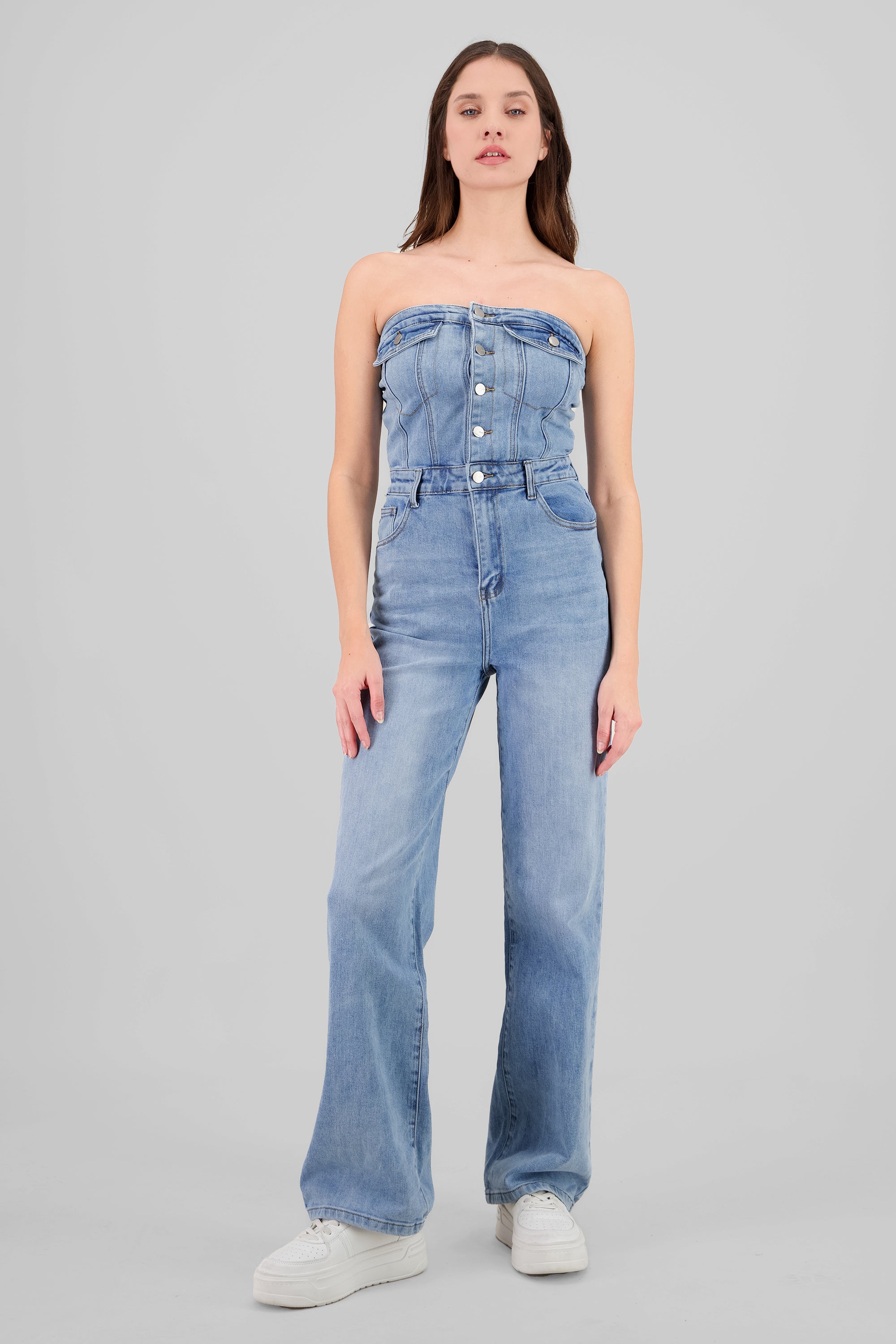 Overall straight strapless LIGHT WASH