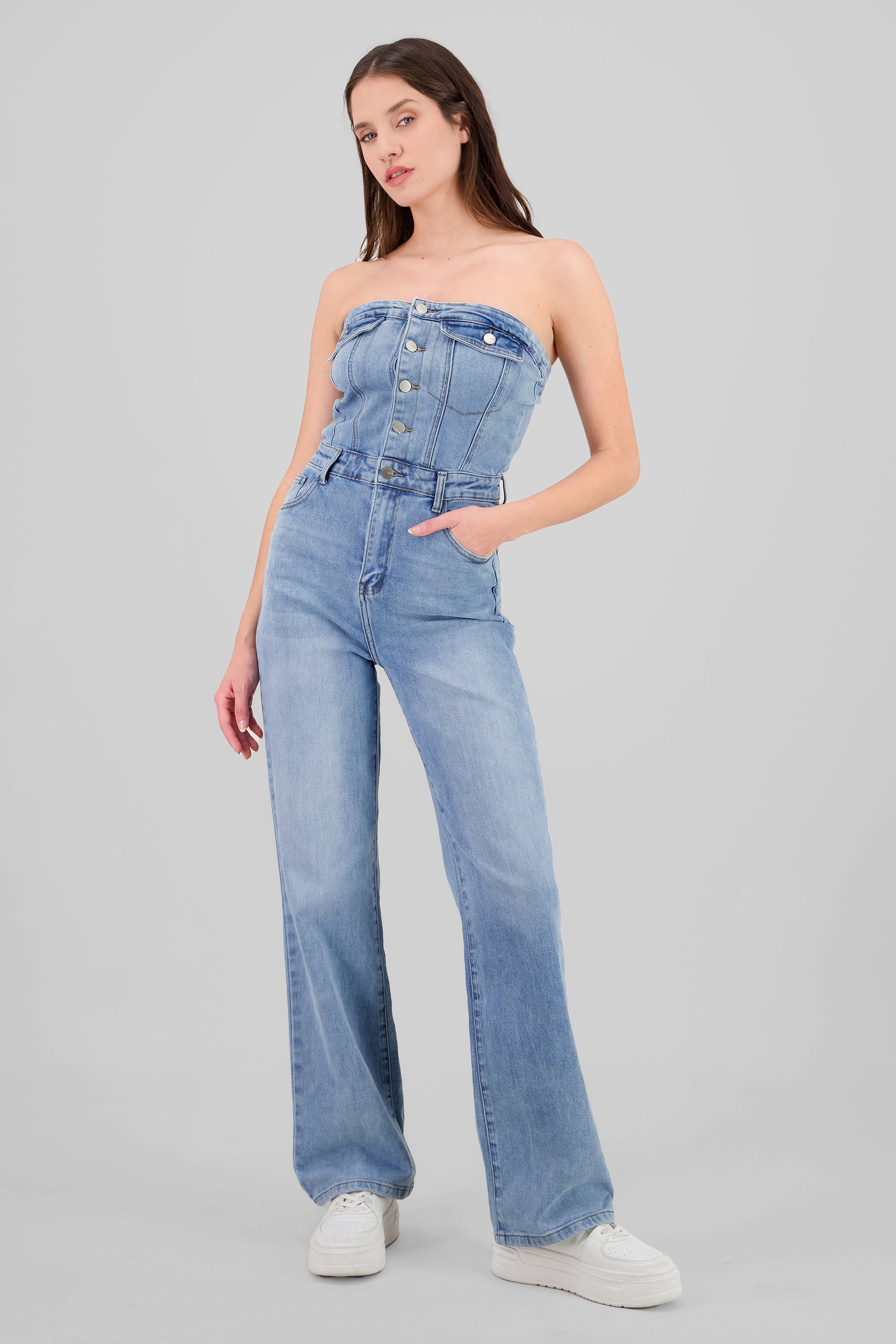 Overall straight strapless LIGHT WASH