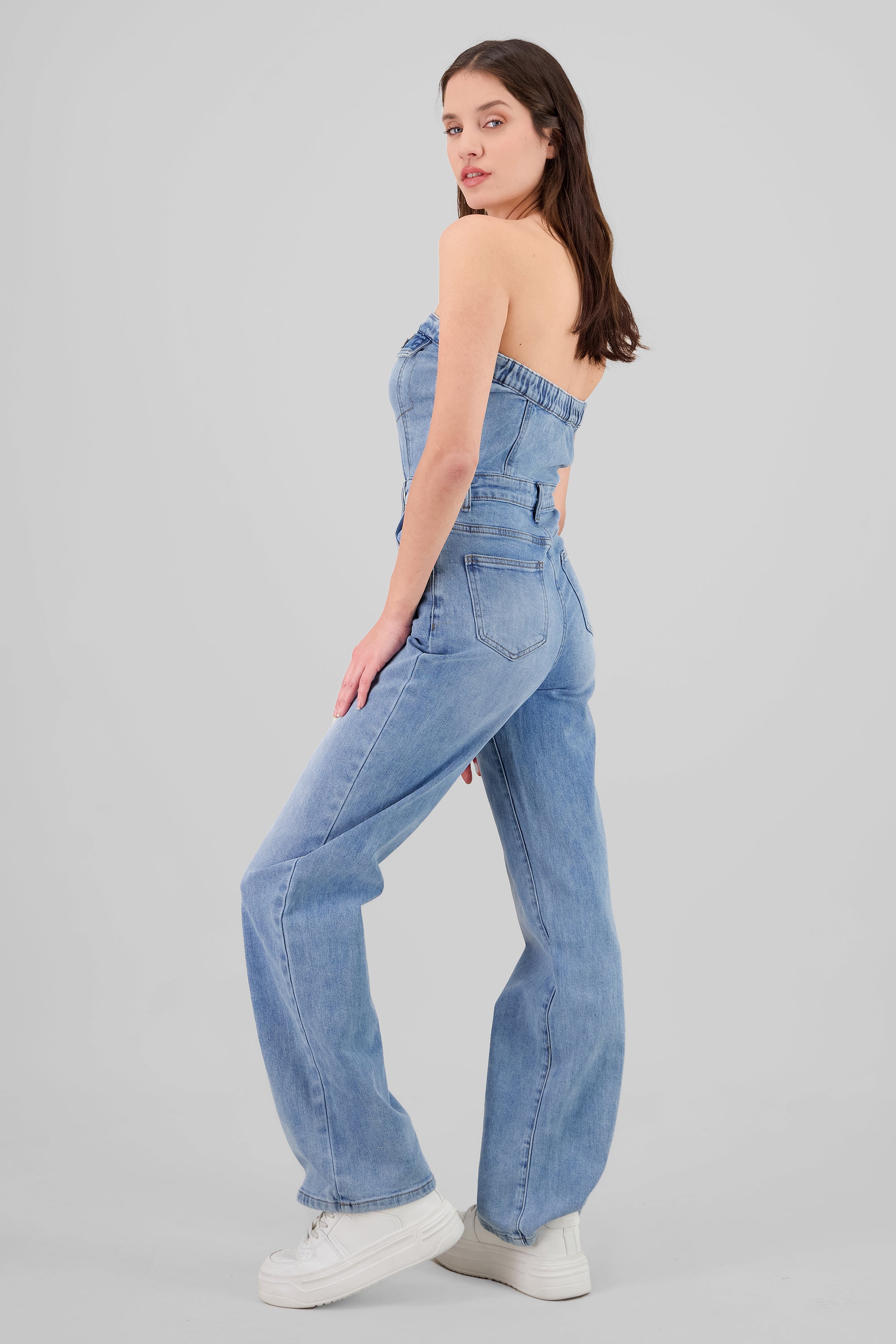 Overall straight strapless LIGHT WASH