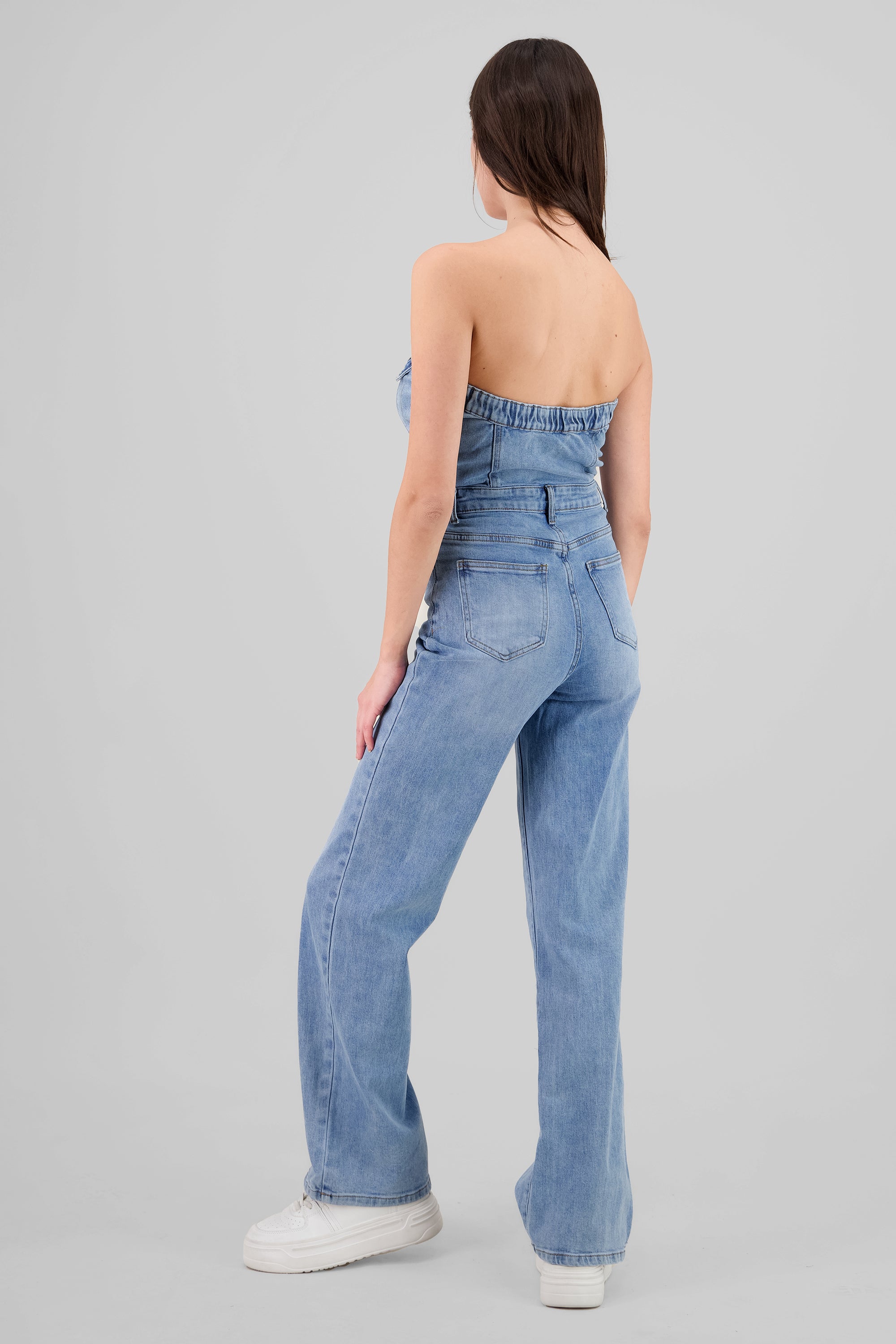 Overall straight strapless LIGHT WASH