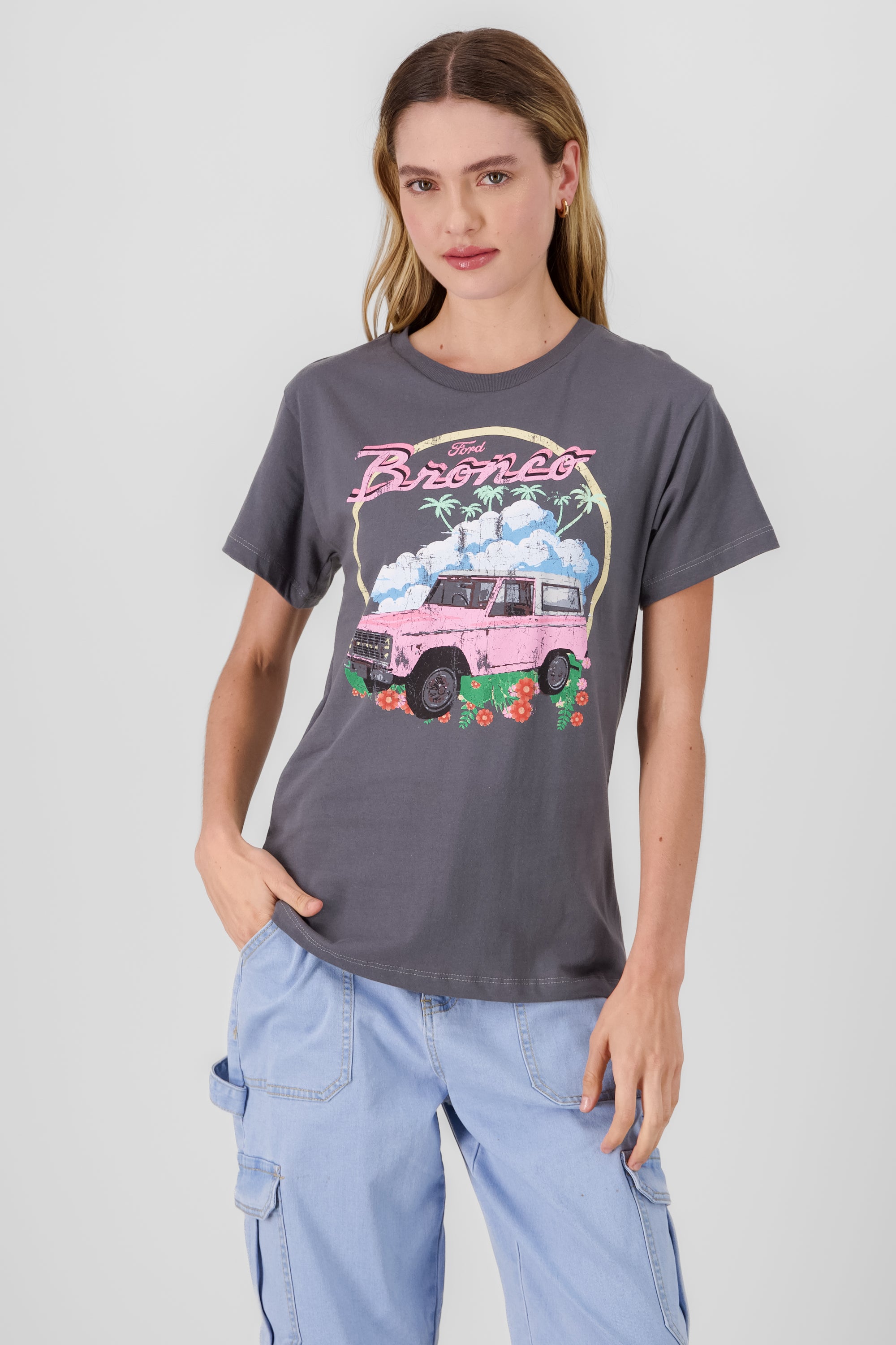 Playera bronco manga corta GRIS OBSCURO