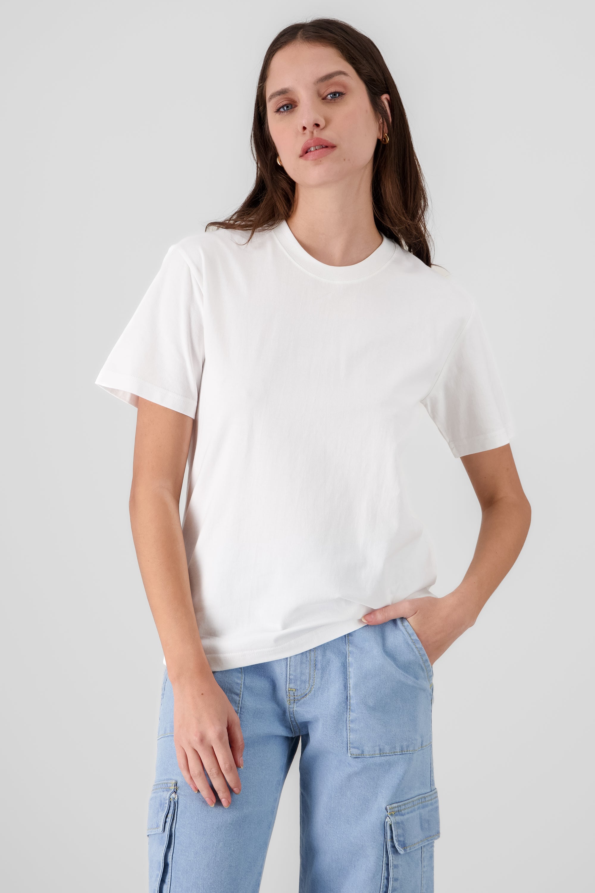 Playera esencial fit amplio algodon BLANCO