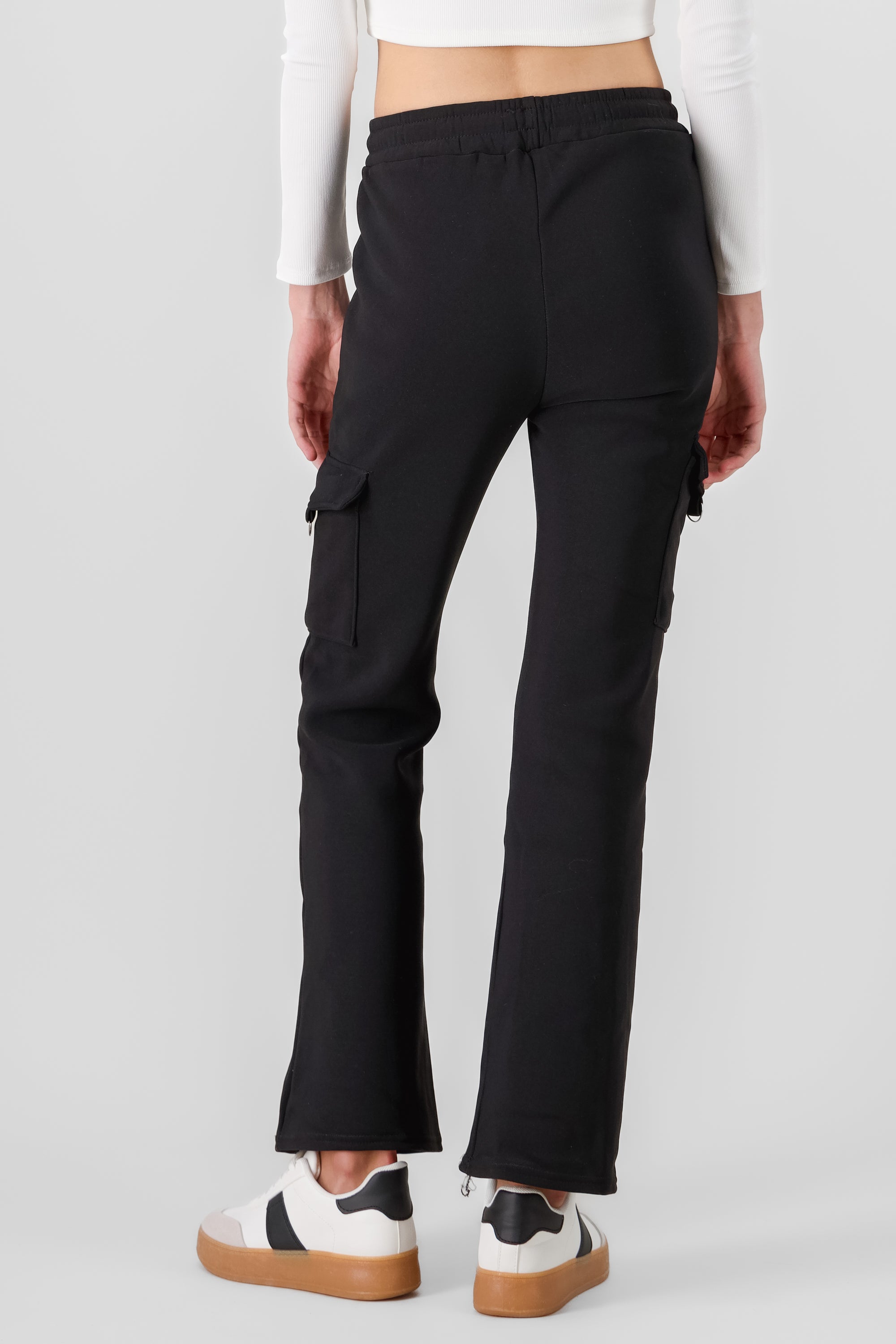 Pants estilo wide leg cargo lisos NEGRO