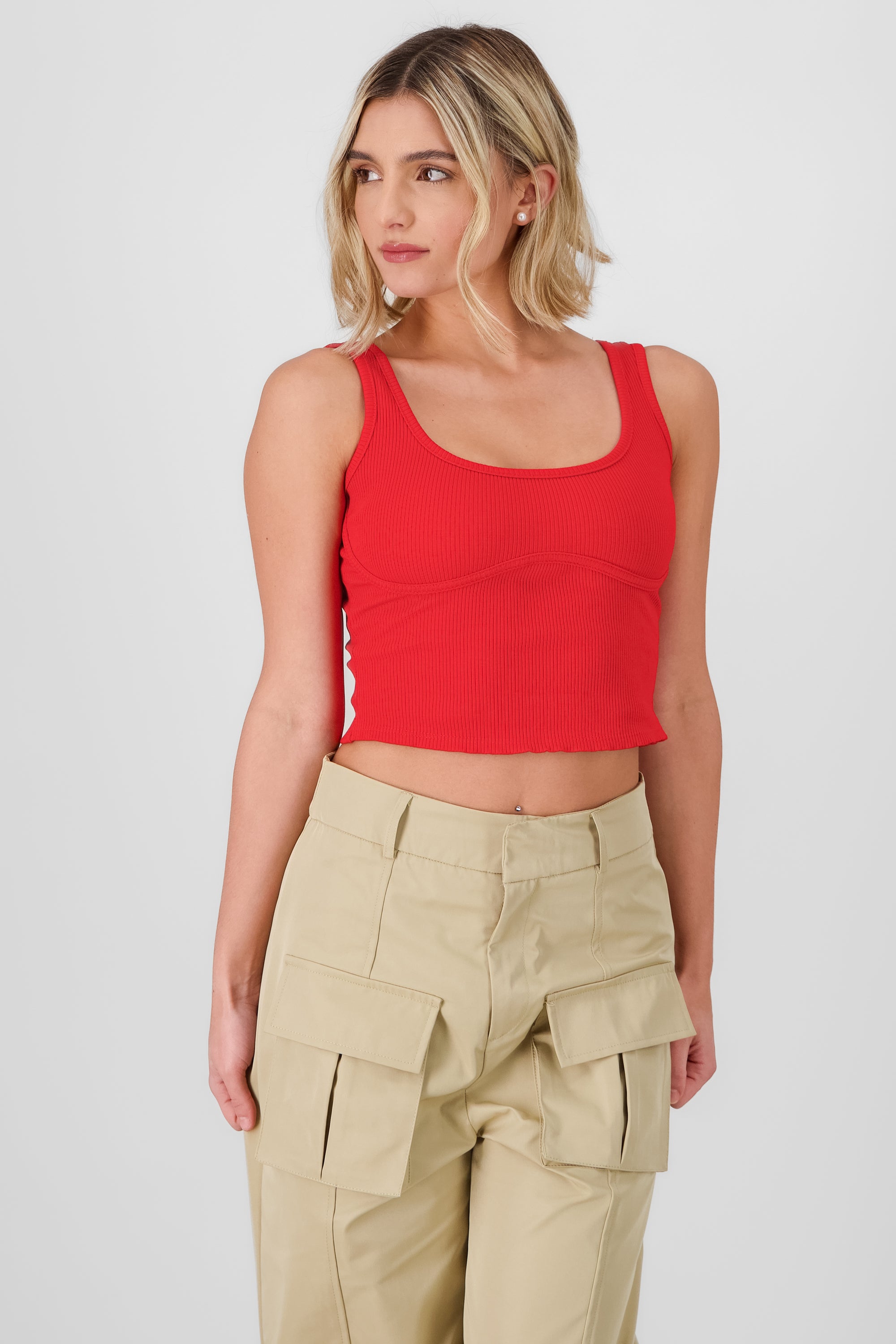 Top sin mangas detalle silueta rib ROJO