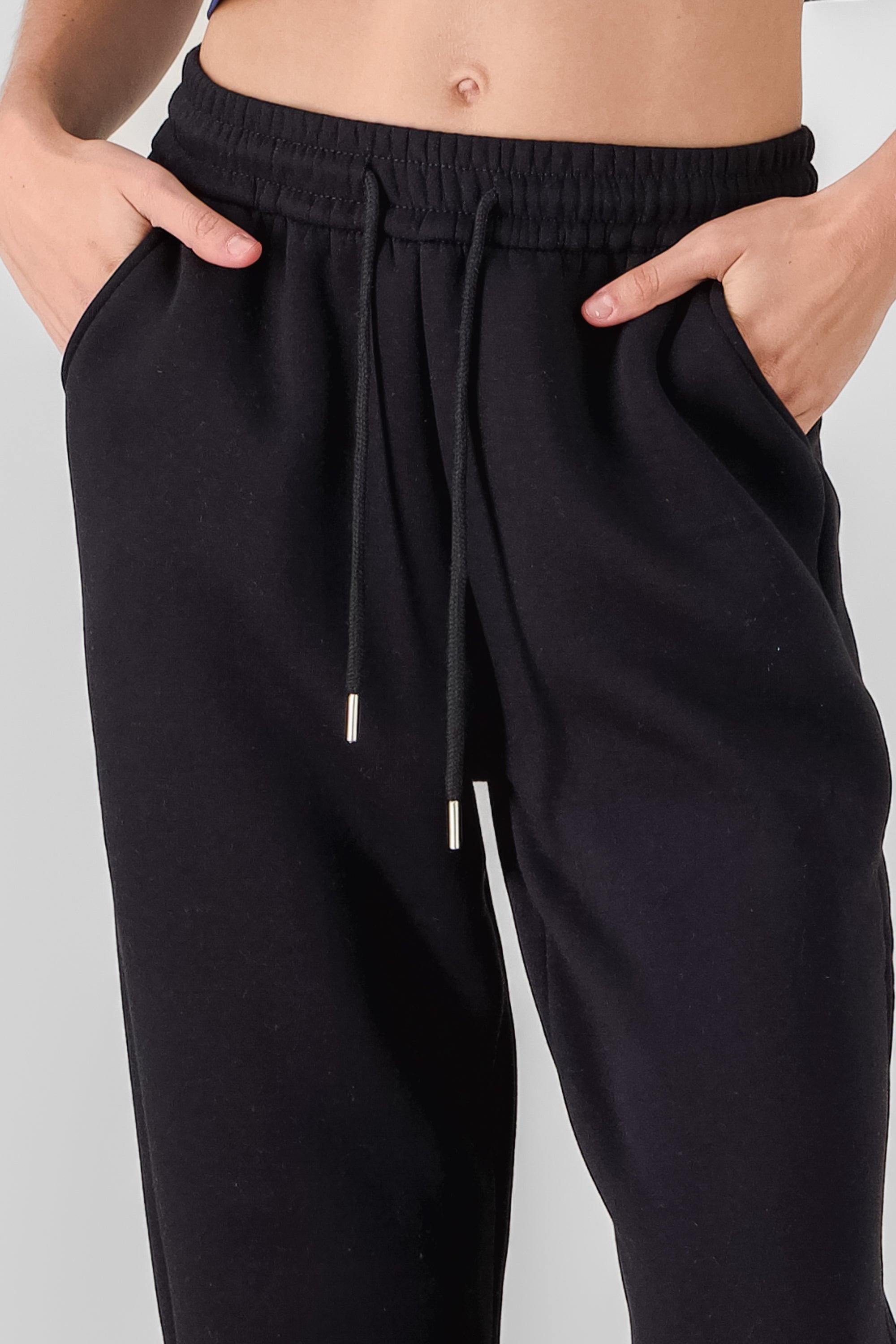 Pants con peluche joggers lisos NEGRO