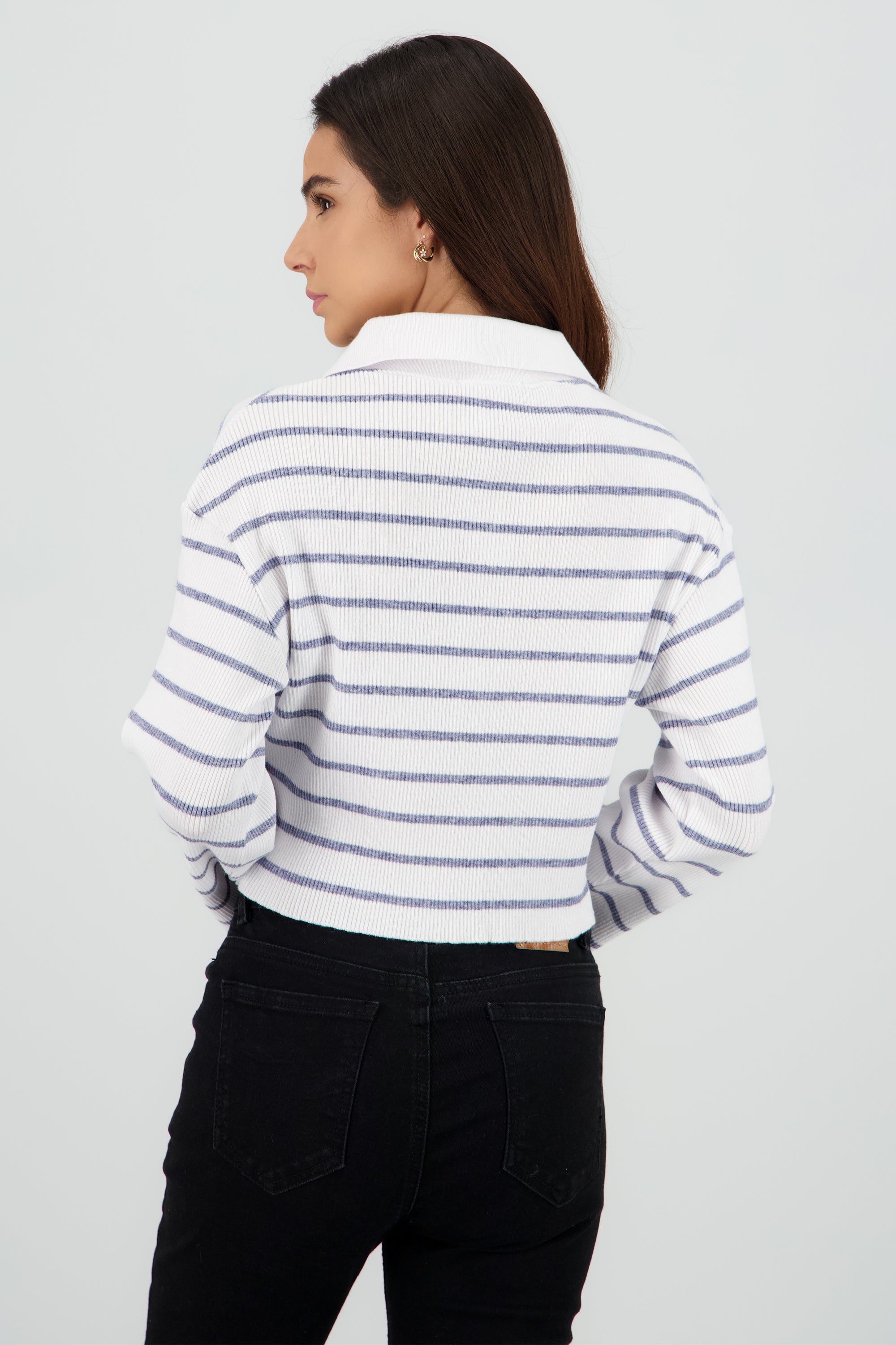 Sueter tejido cuello polo rayas AZUL COMBO