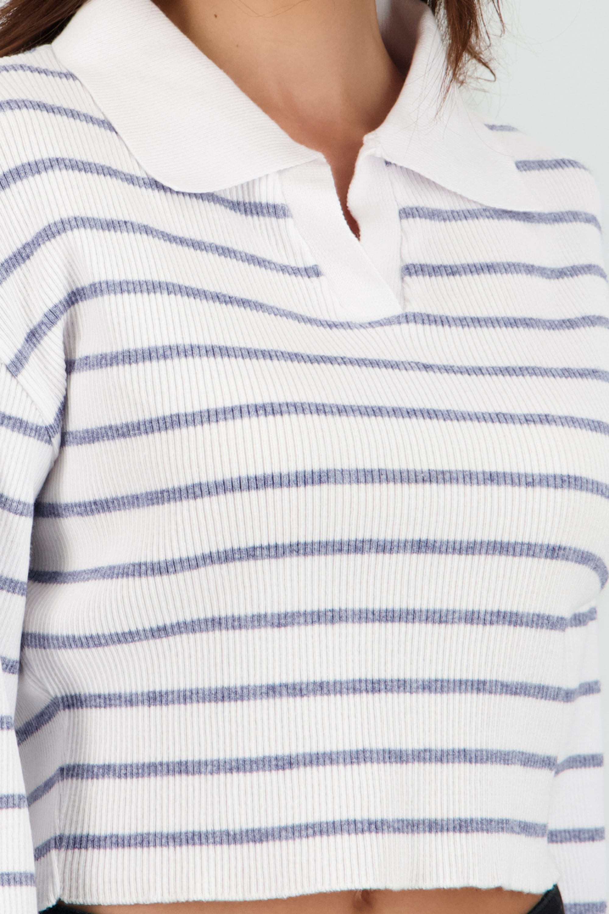 Sueter tejido cuello polo rayas AZUL COMBO