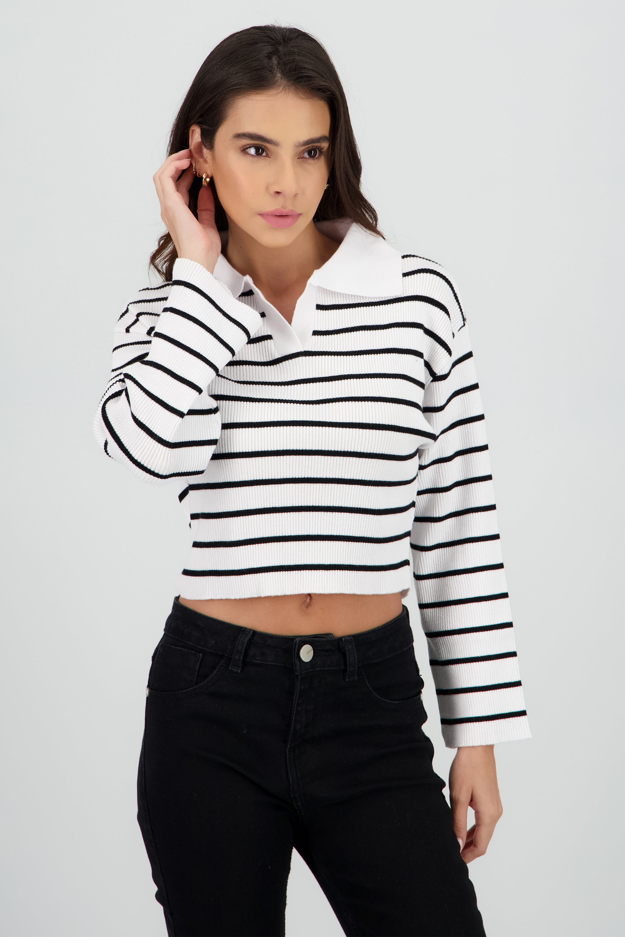 Sueter tejido cuello polo rayas