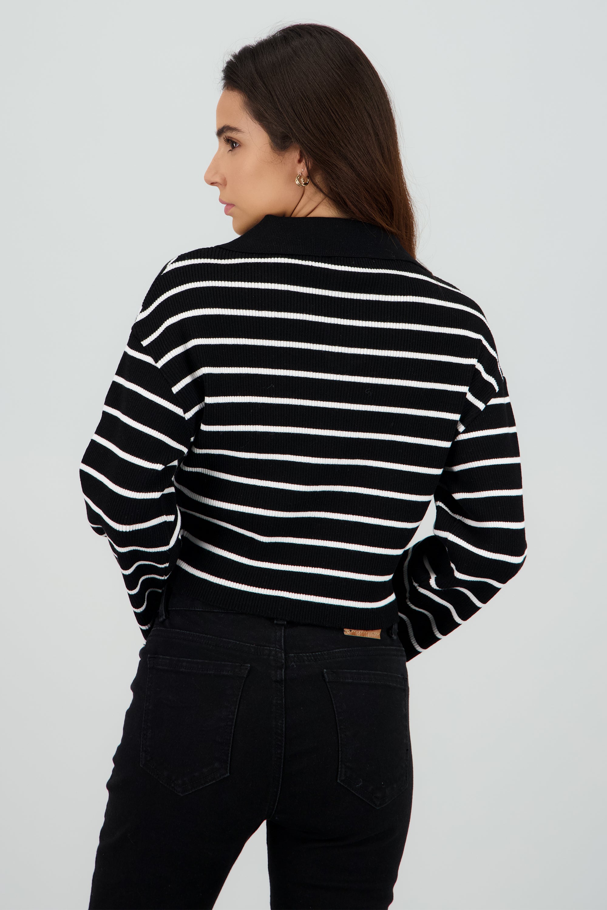 Sueter tejido cuello polo rayas NEGRO COMBO