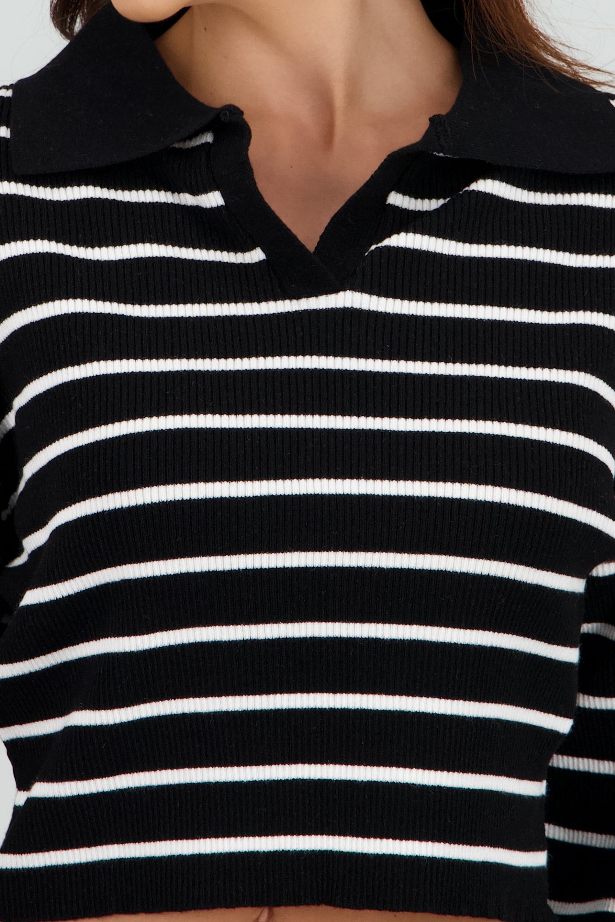 Sueter tejido cuello polo rayas NEGRO COMBO