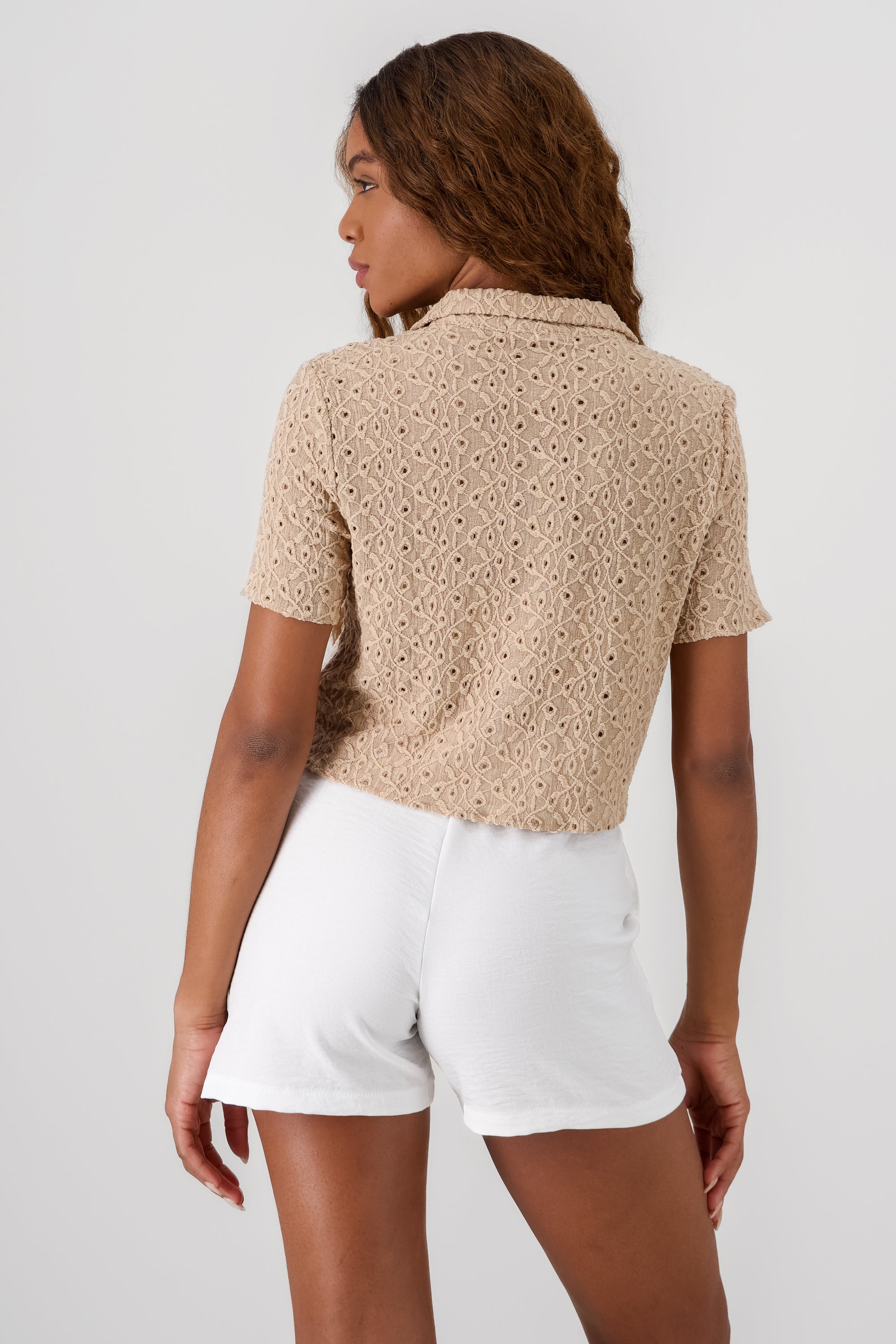 Camisa manga corta eyelet BEIGE