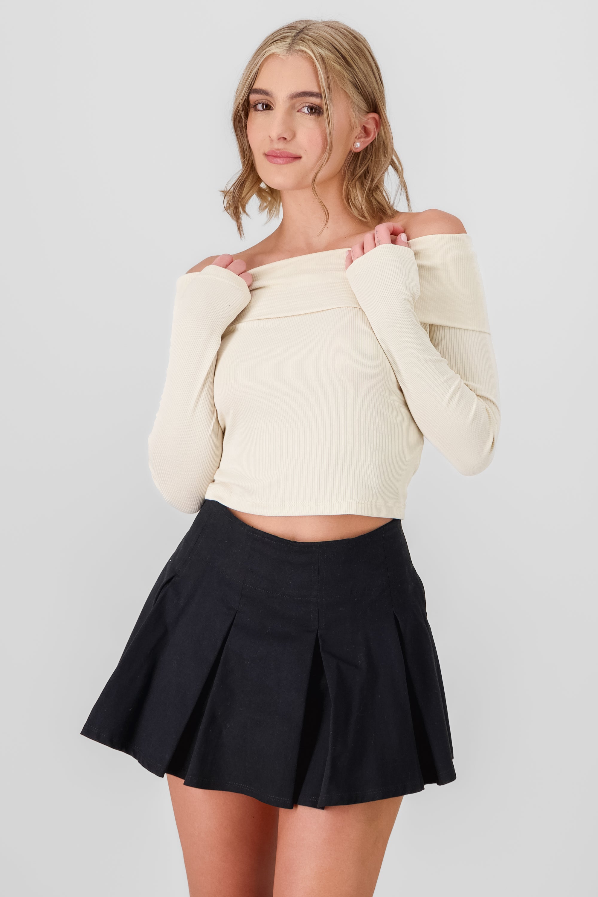 Blusa off shoulder rib CREMA