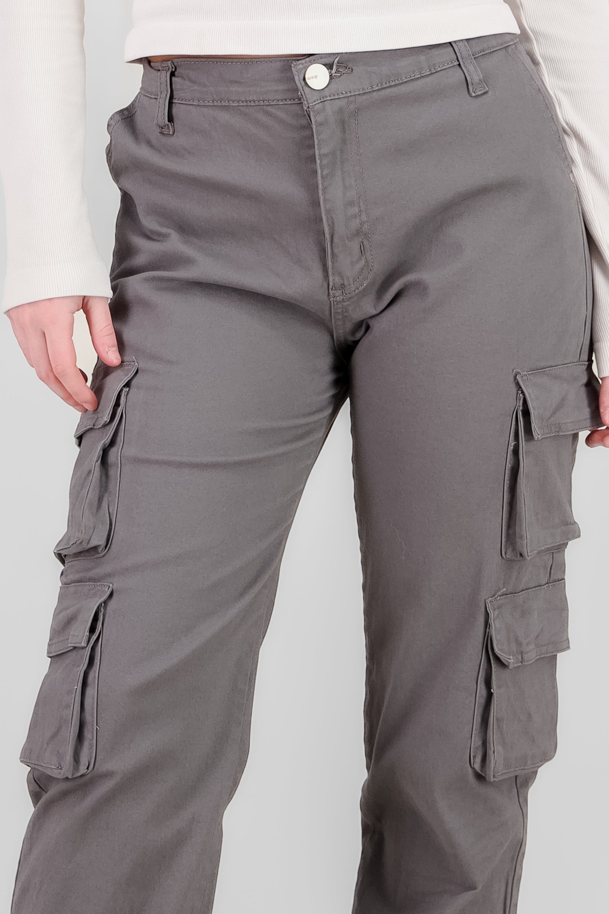 Jeans cargo monocolor GRIS CLARO