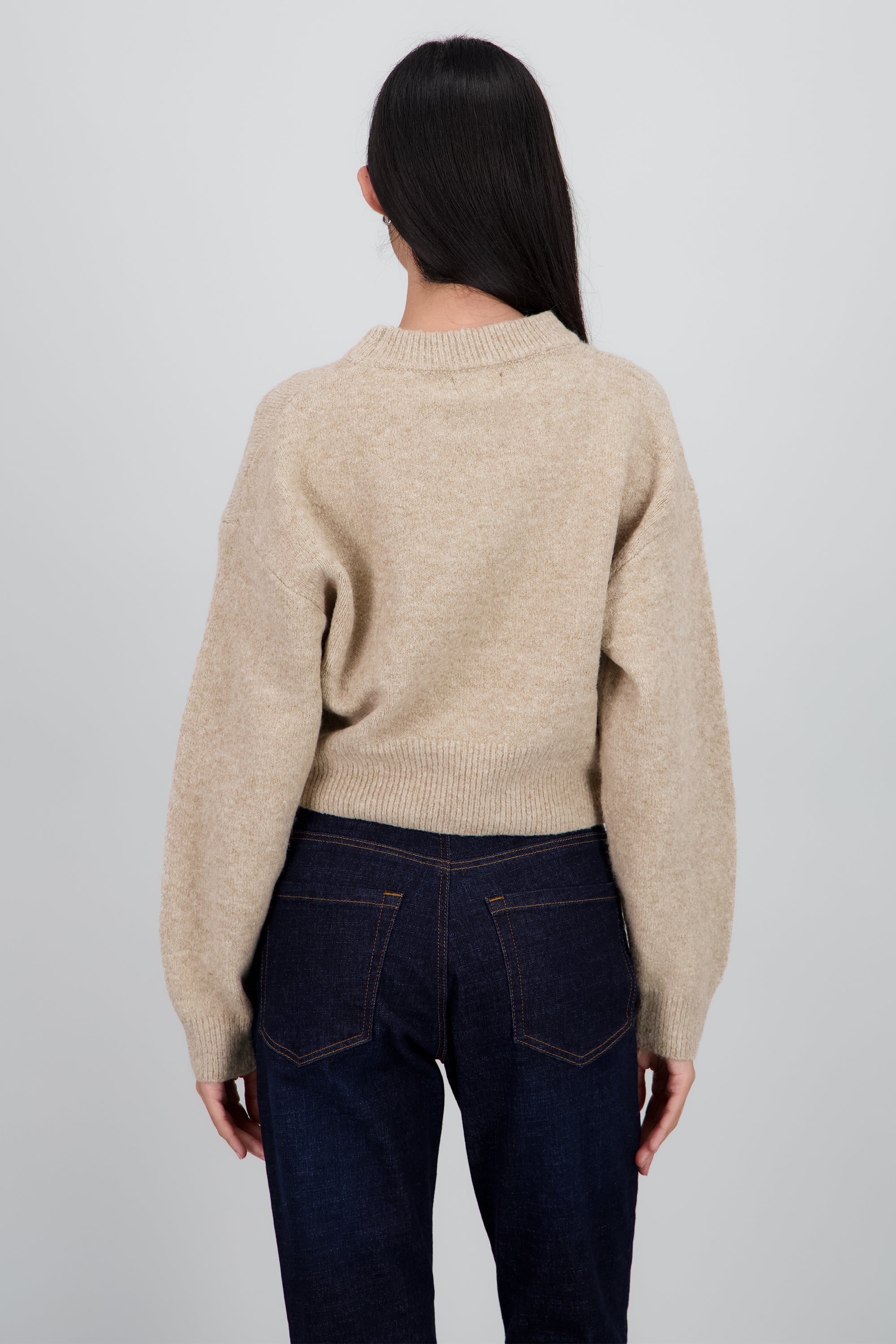 Sueter de cuello redondo manga larga suave TAUPE