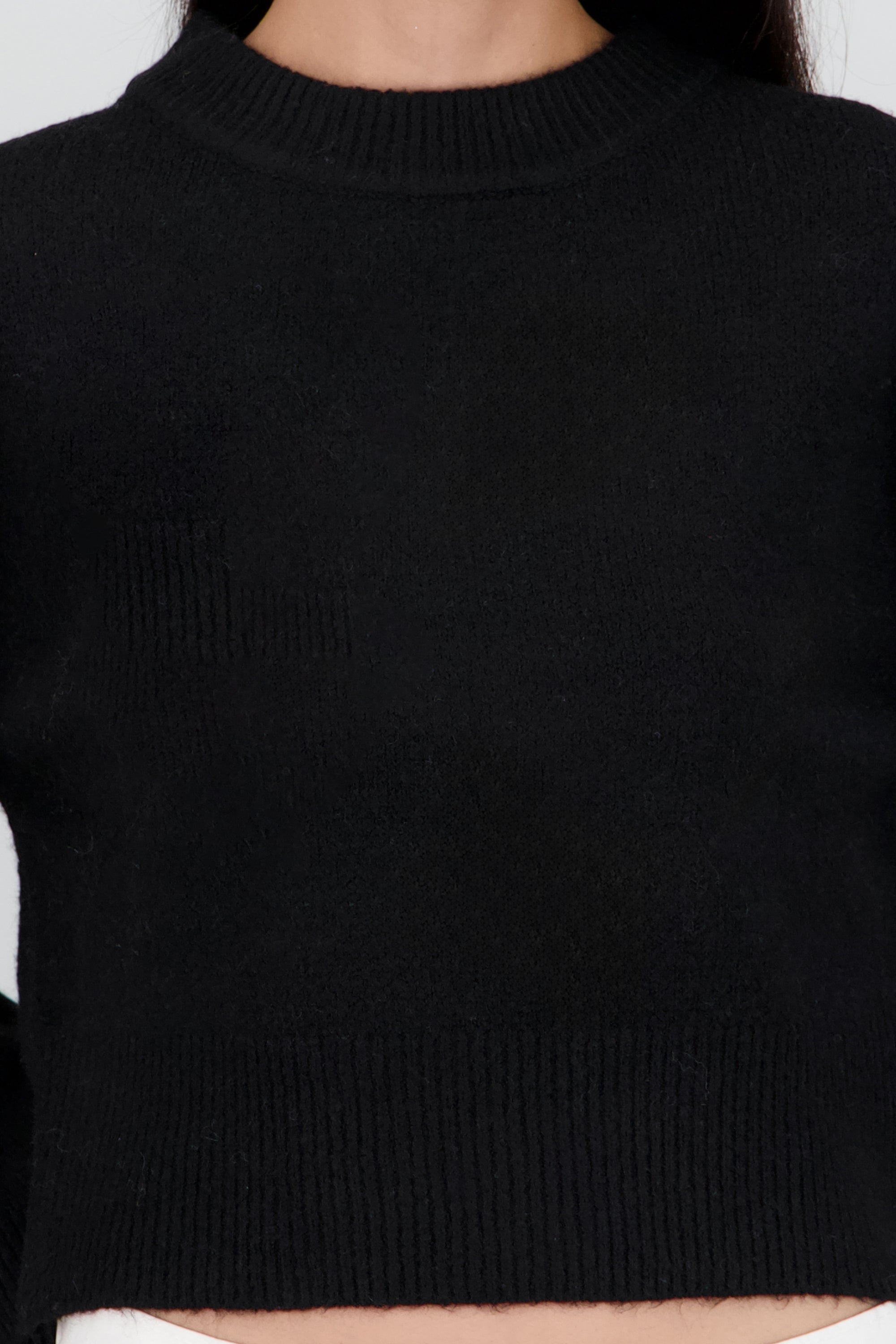 Sueter de cuello redondo manga larga suave NEGRO