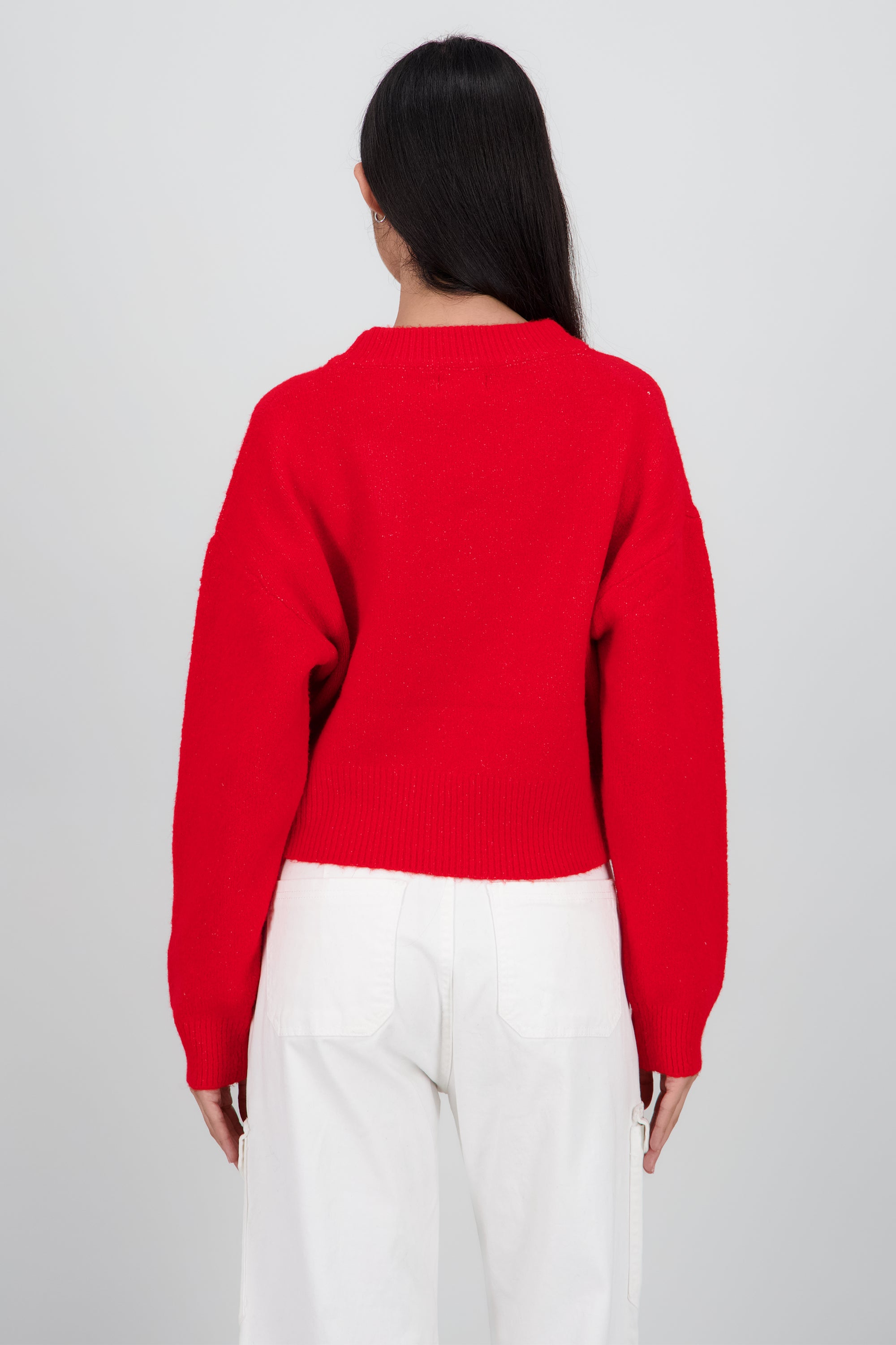 Sueter de cuello redondo manga larga suave ROJO