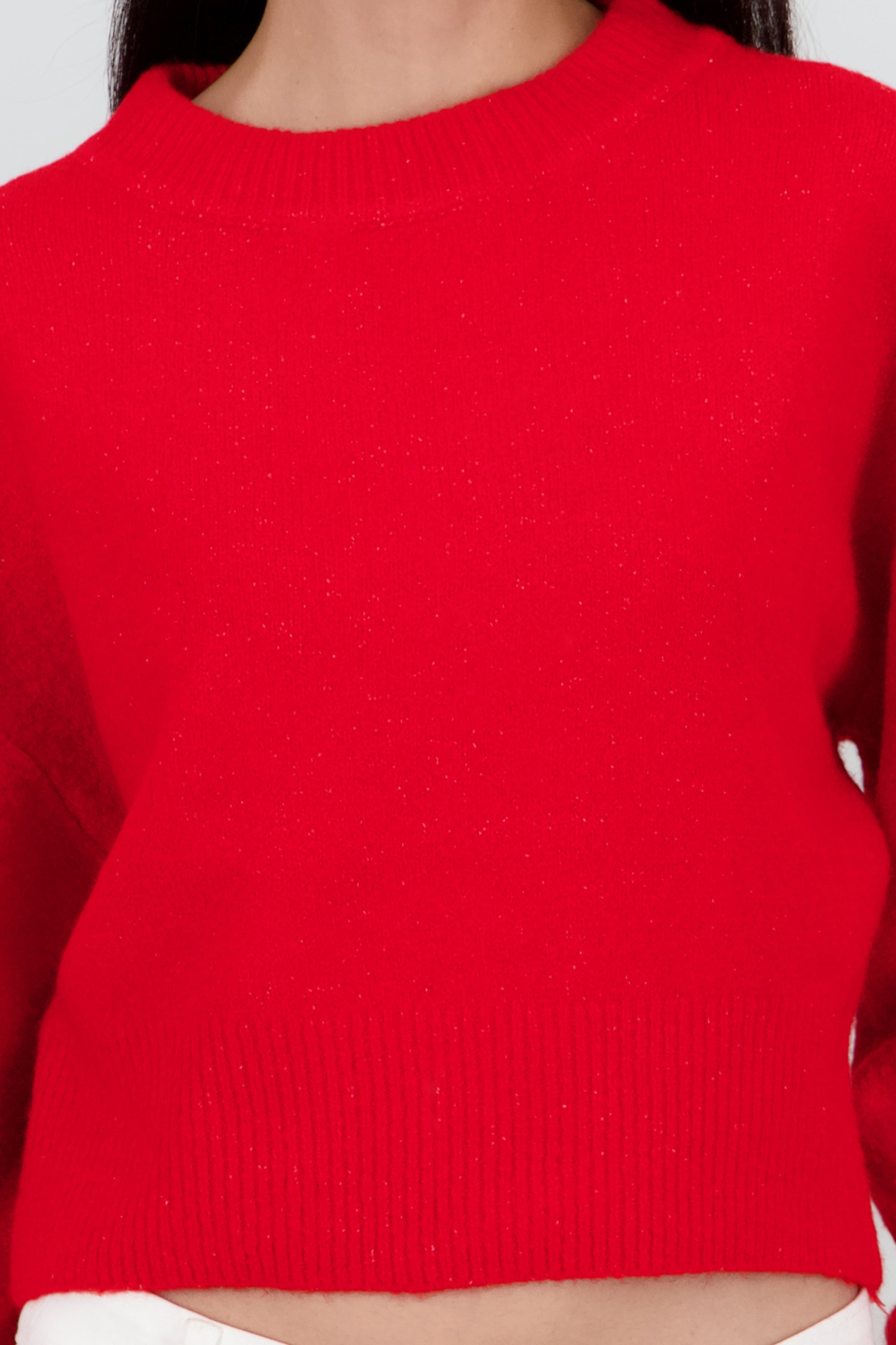 Sueter de cuello redondo manga larga suave ROJO