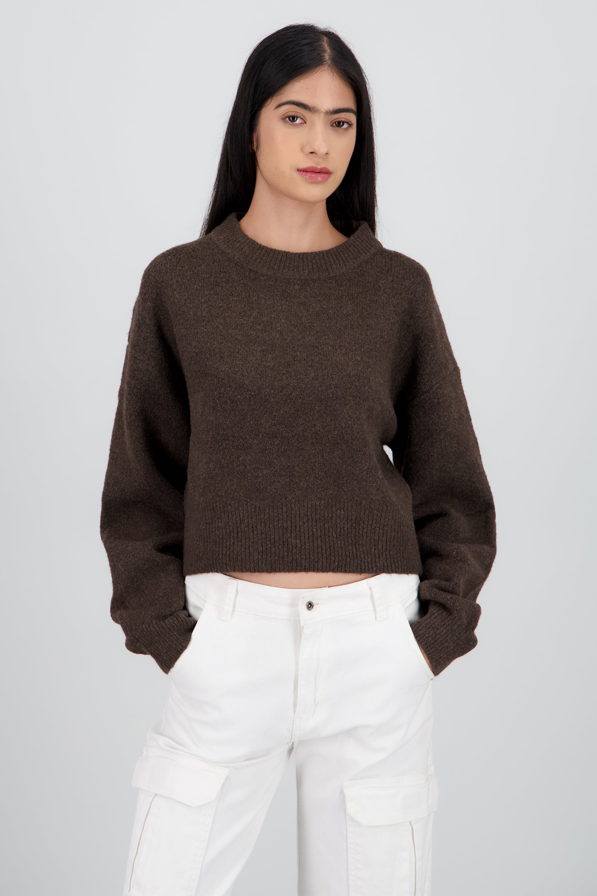 Sueter de cuello redondo manga larga suave CAFE OBSCURO