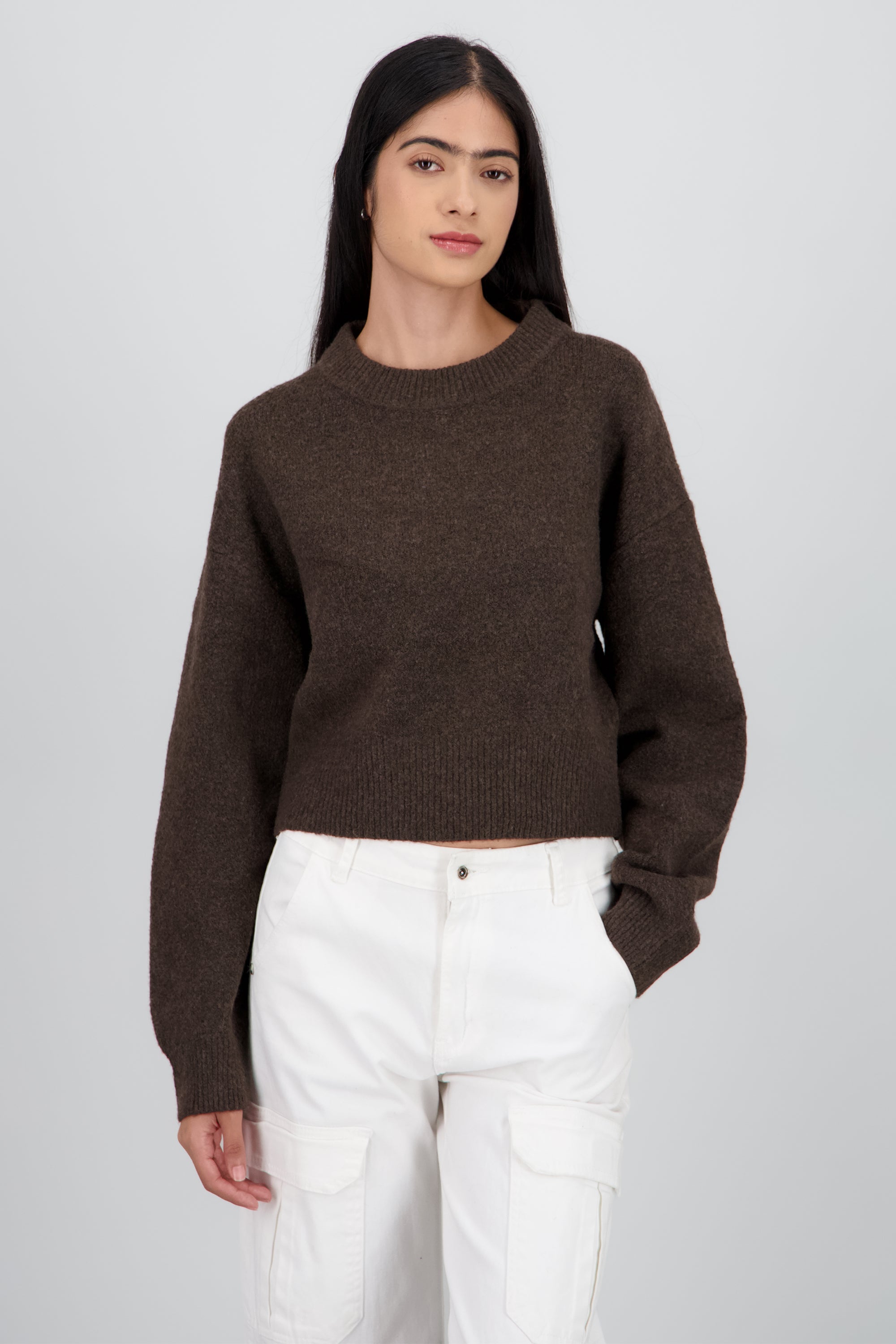 Sueter de cuello redondo manga larga suave CAFE OBSCURO