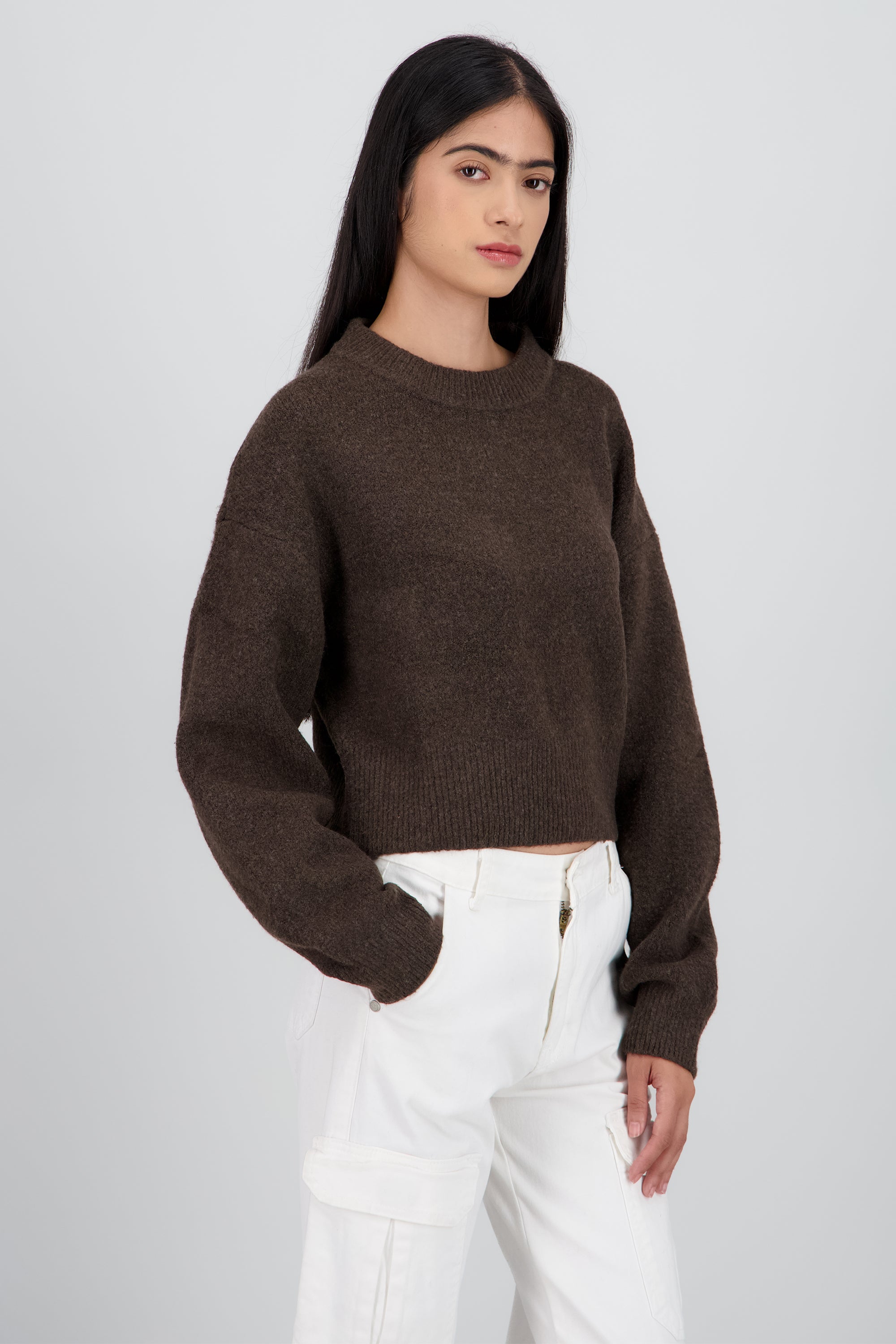 Sueter de cuello redondo manga larga suave CAFE OBSCURO