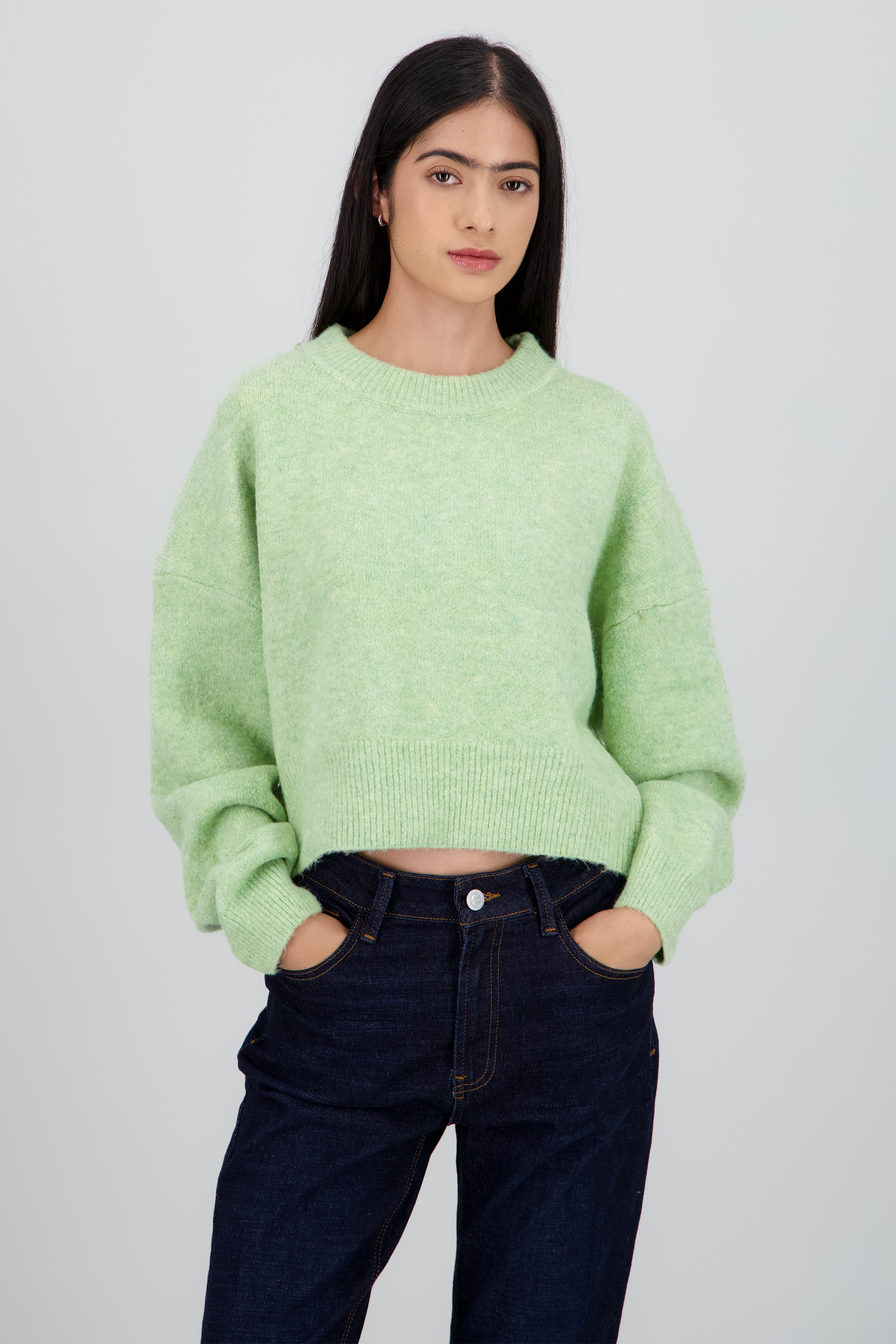 Sueter de cuello redondo manga larga suave SAGE