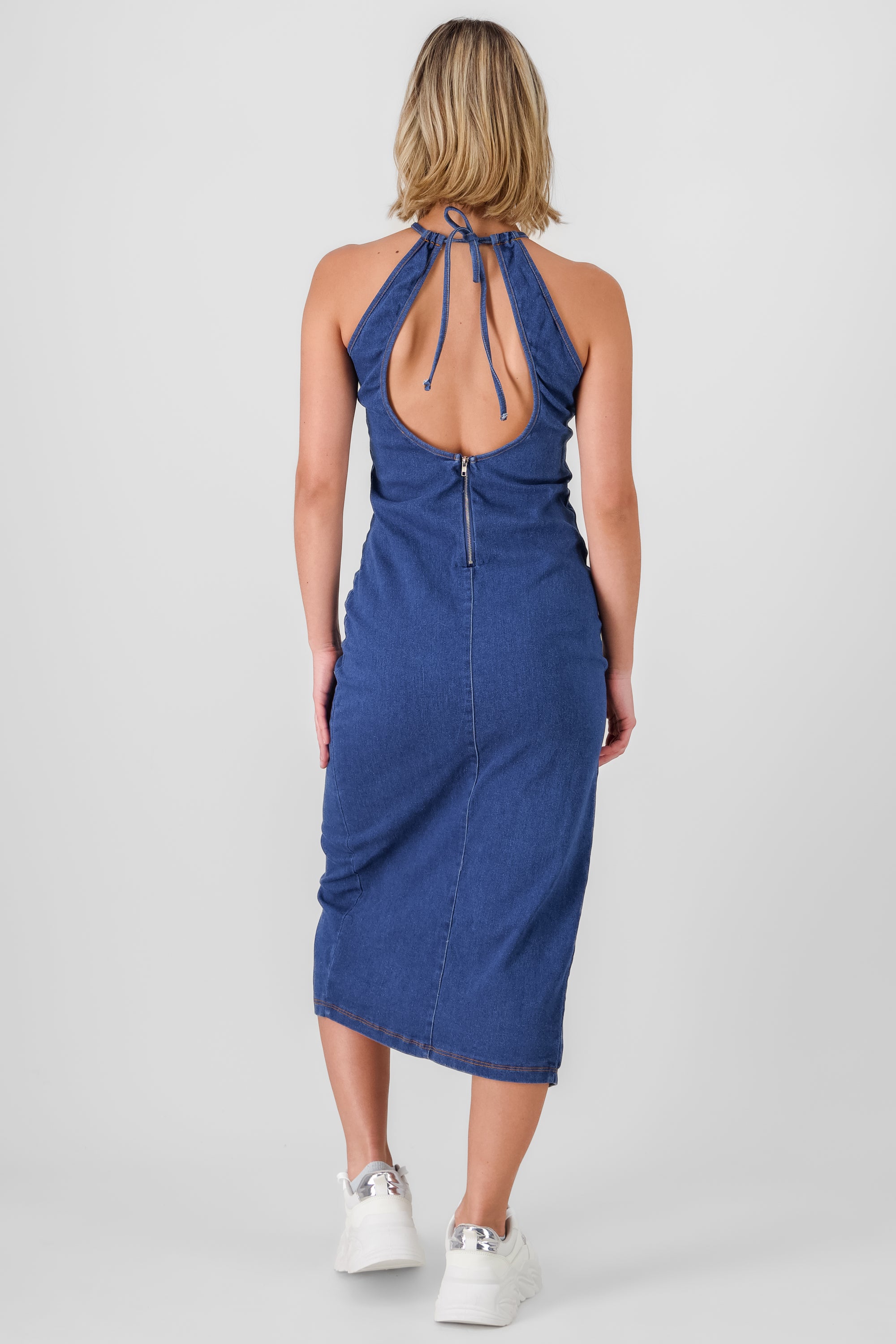 Vestido midi de dneim liso MEDIUM WASH