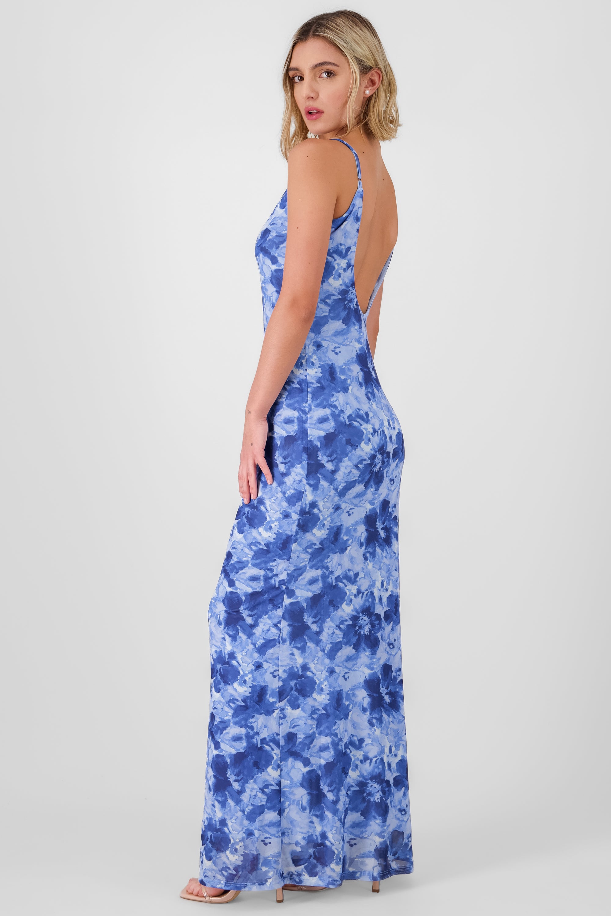 Vestido maxi tirantes estampado mesh flores AZUL