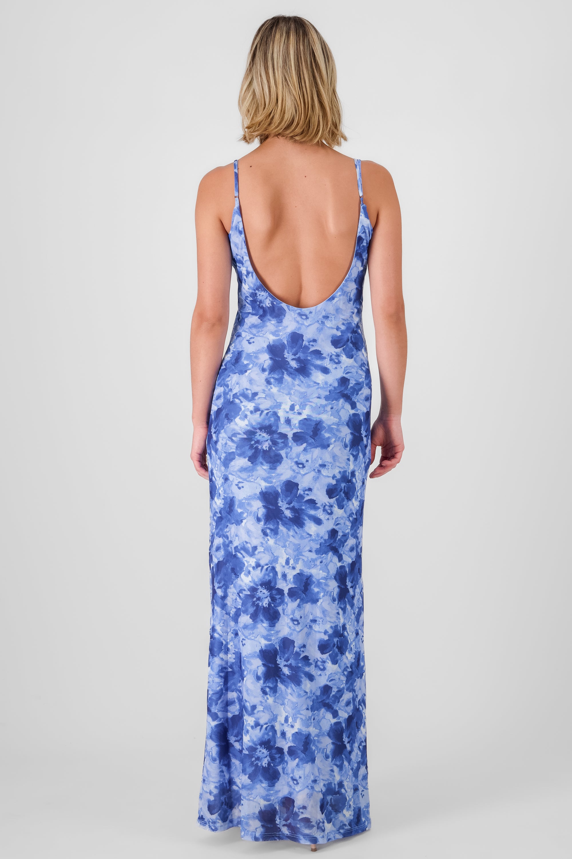 Vestido maxi tirantes estampado mesh flores AZUL