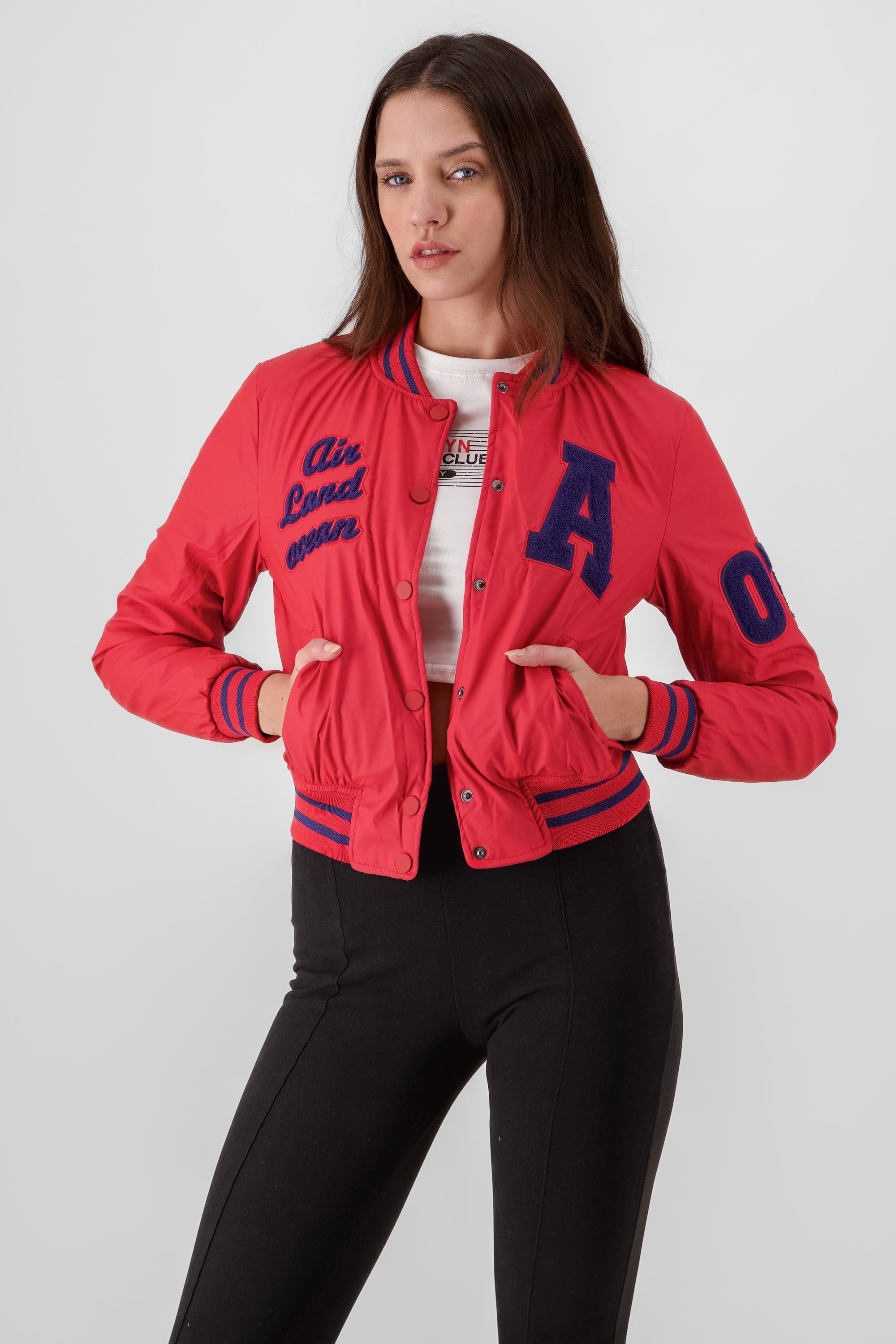 Chamarra bomber letra ROJO