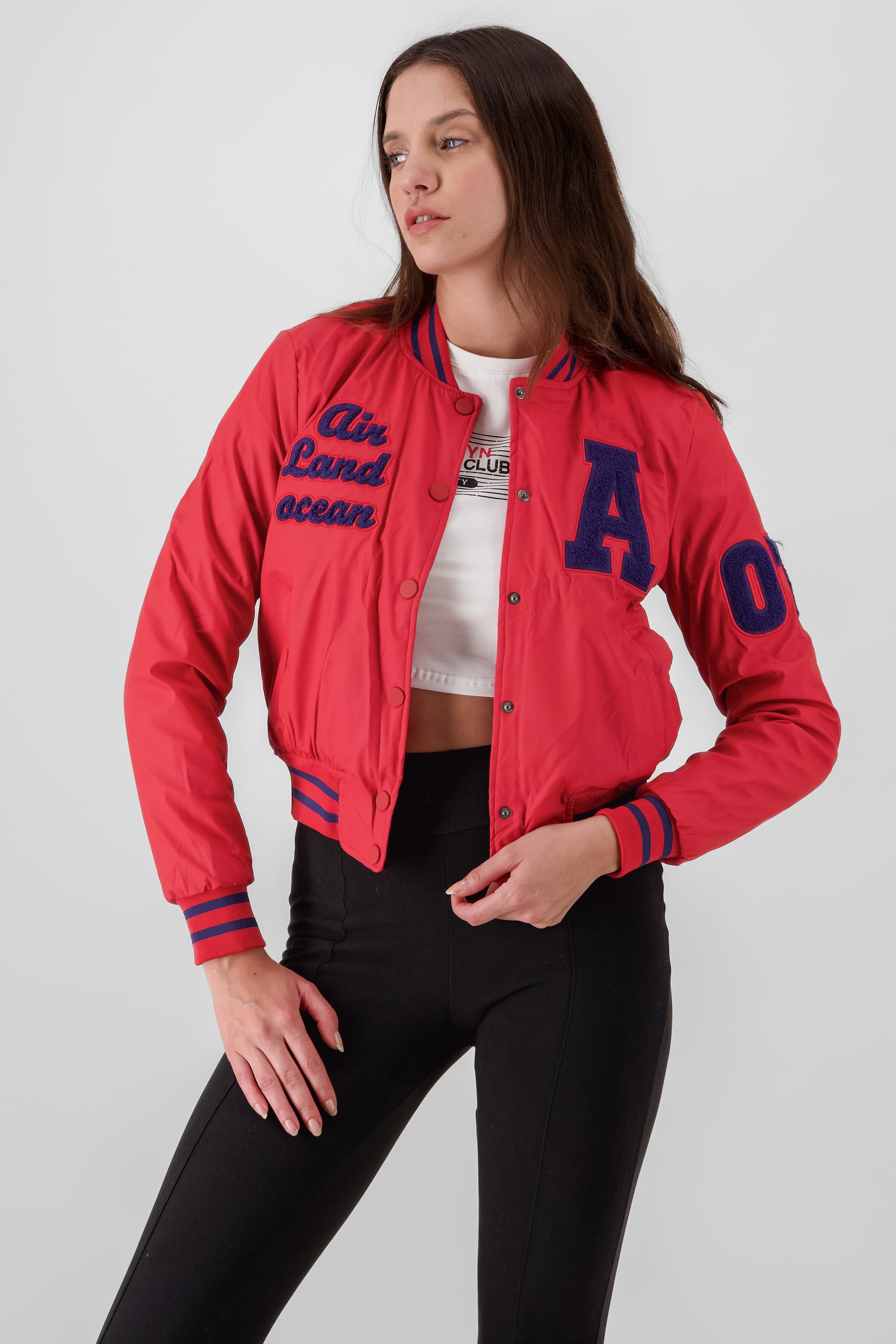 Chamarra bomber letra ROJO