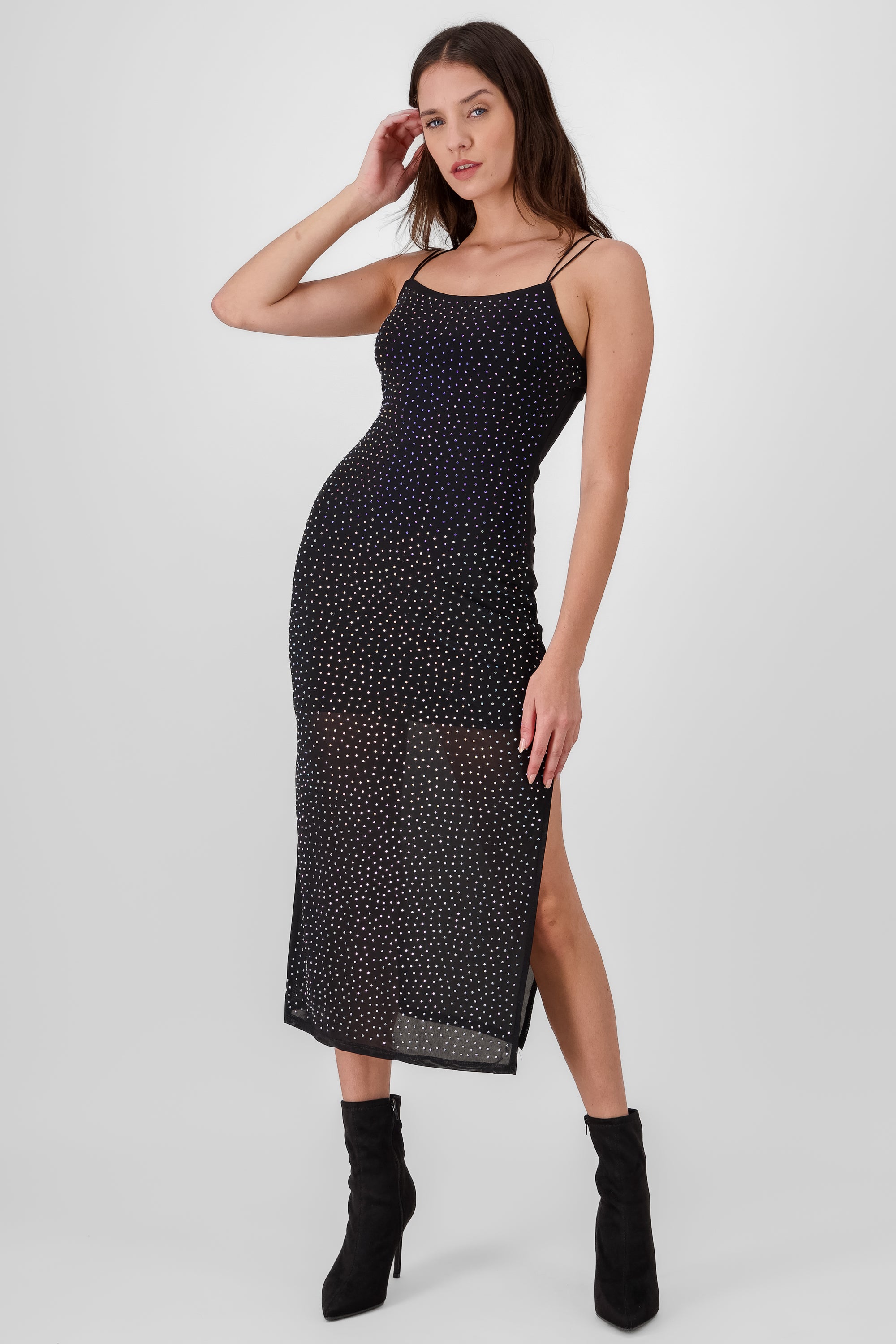 Vestido bodycon con brillos maxi NEGRO