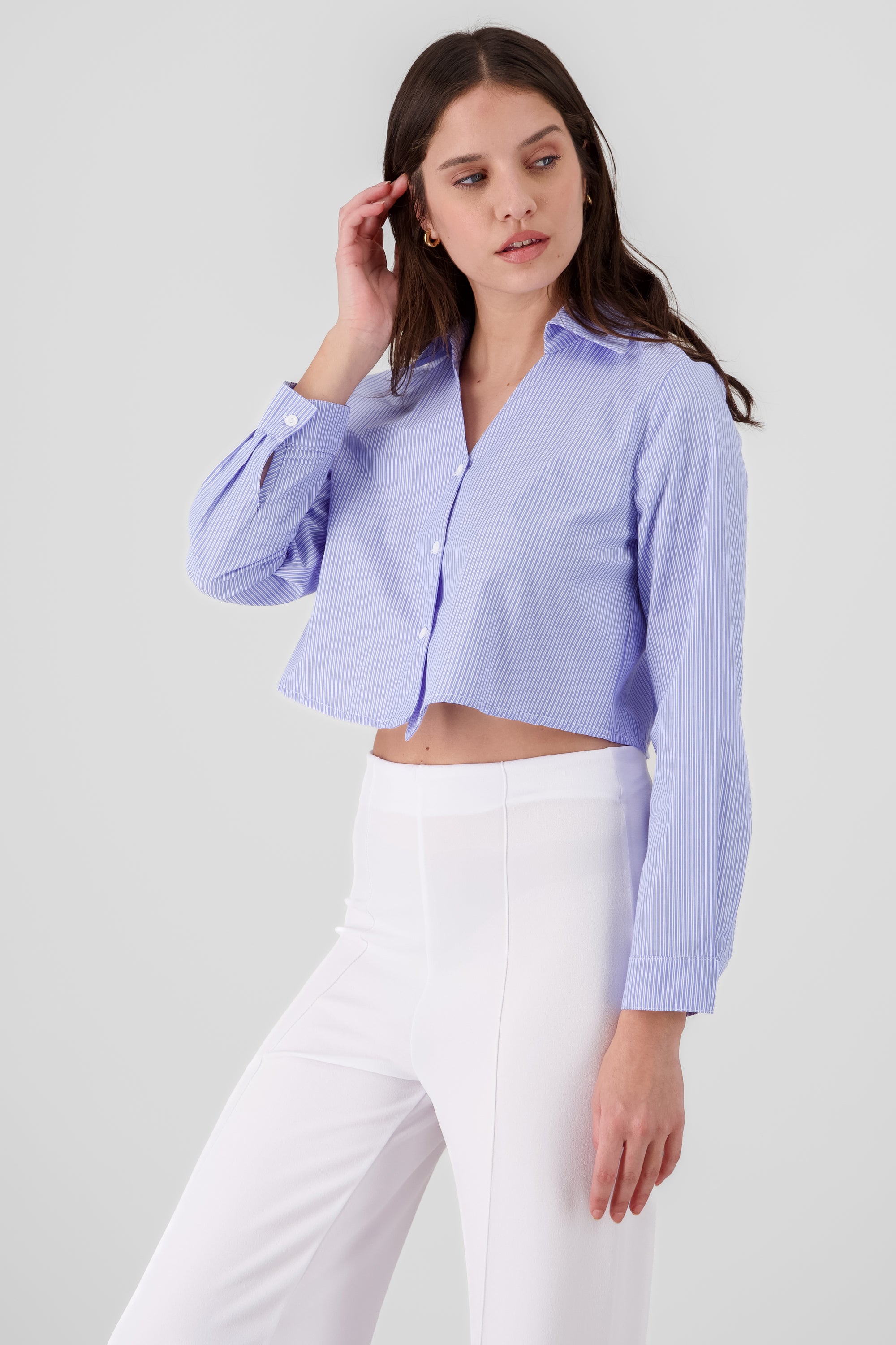 Camisa crop rayas manga larga AZUL COMBO