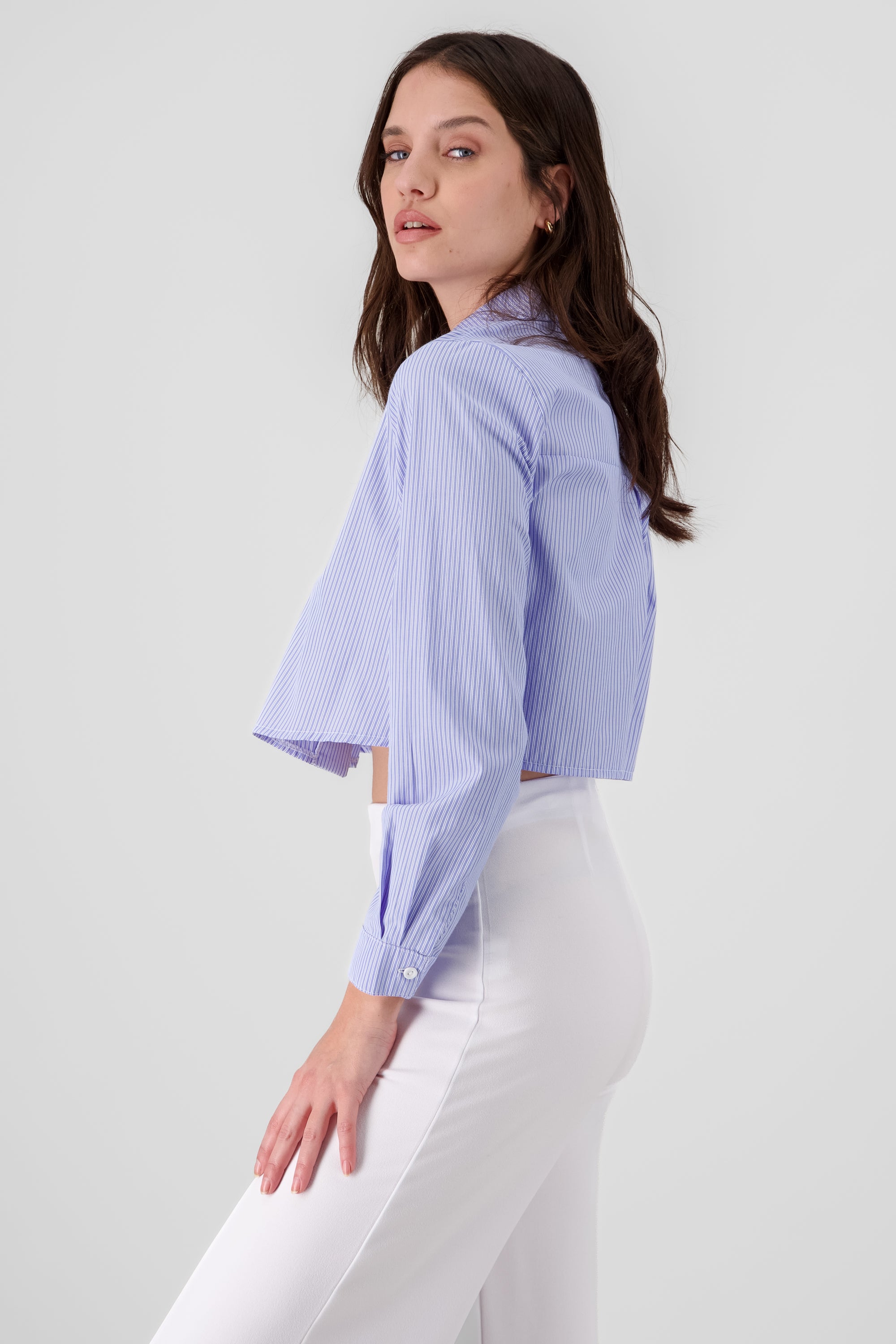 Camisa crop rayas manga larga AZUL COMBO