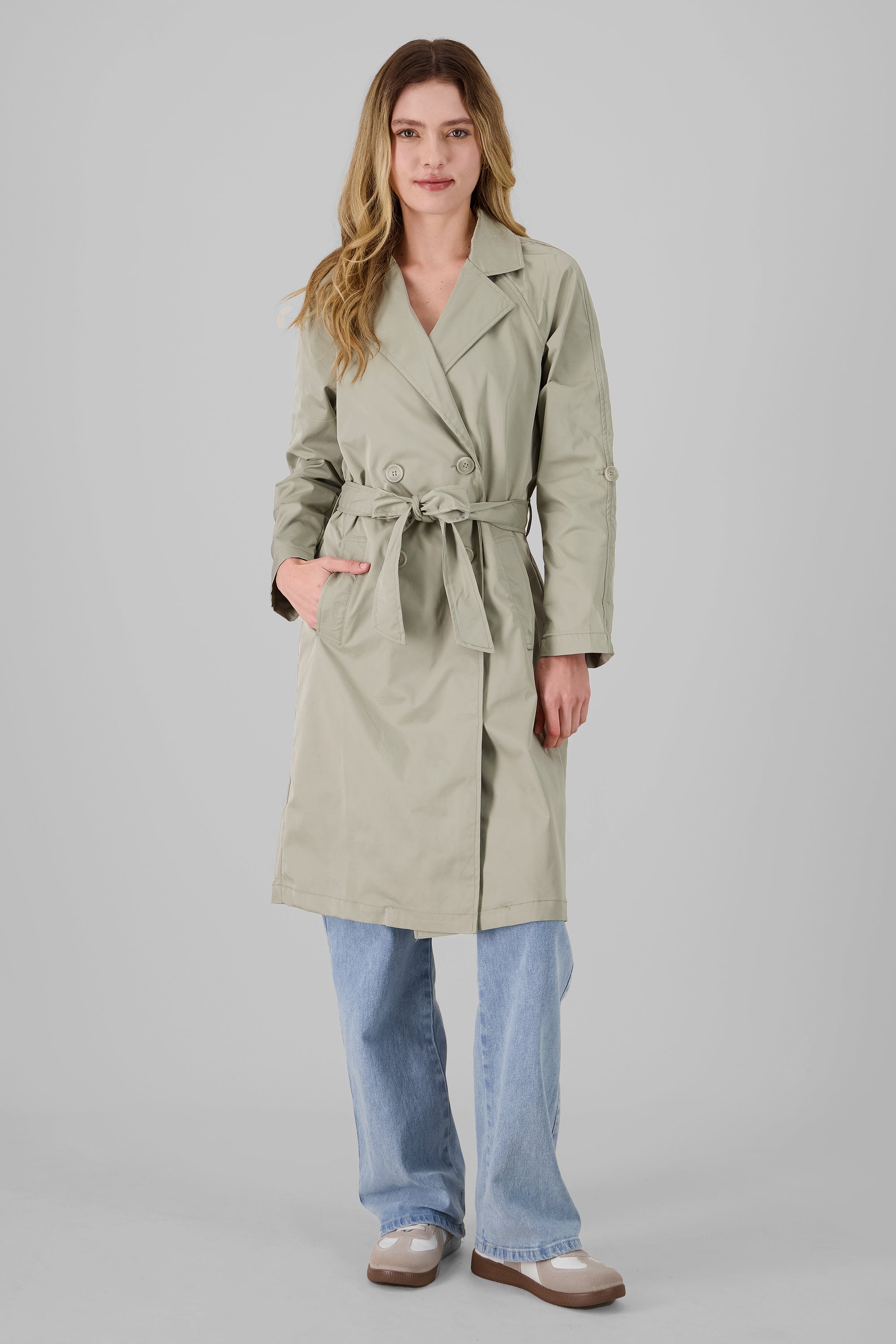 Gabardina midi lisa con botones OLIVO