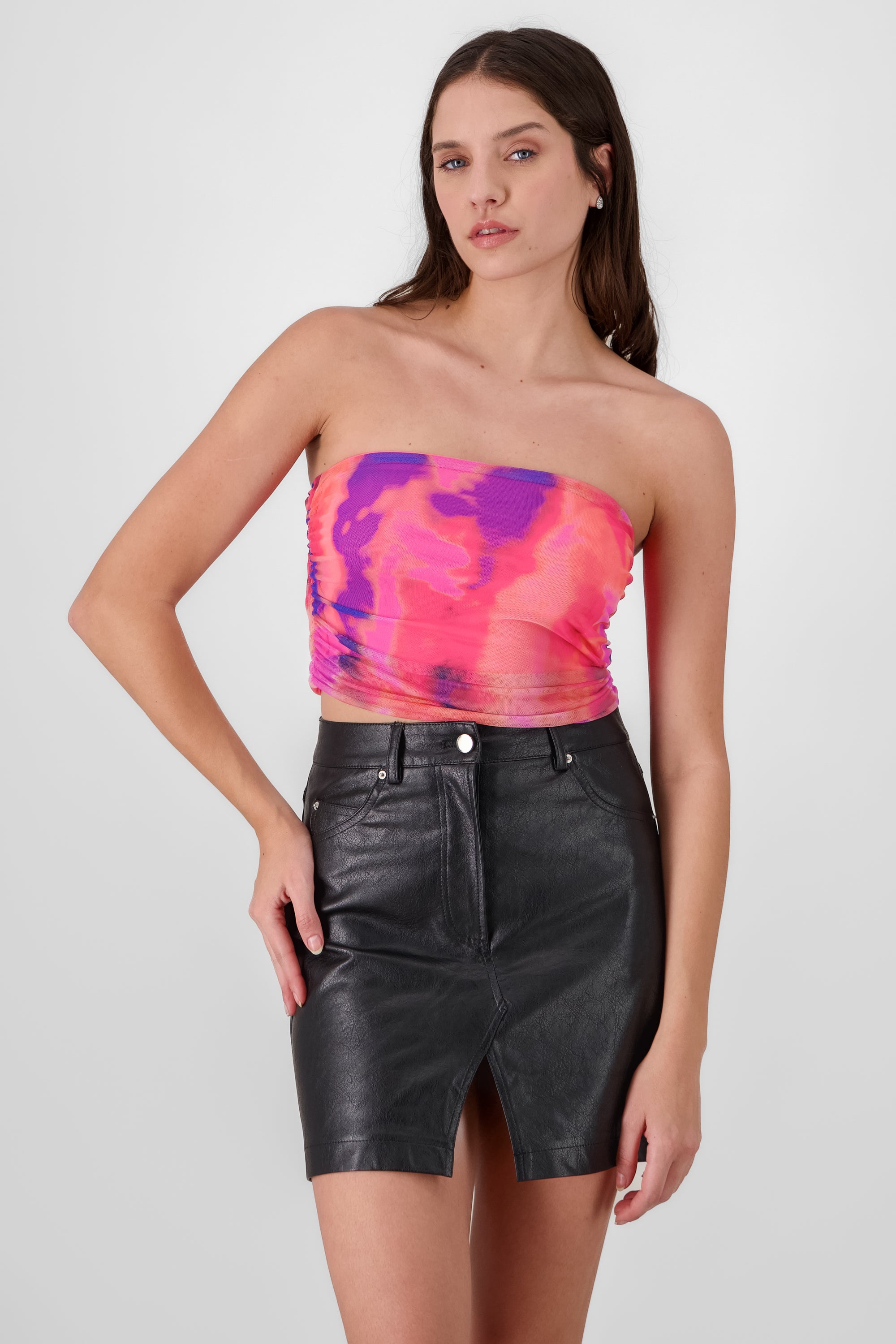 Top tubo mesh drapeado degradado ROSA COMBO