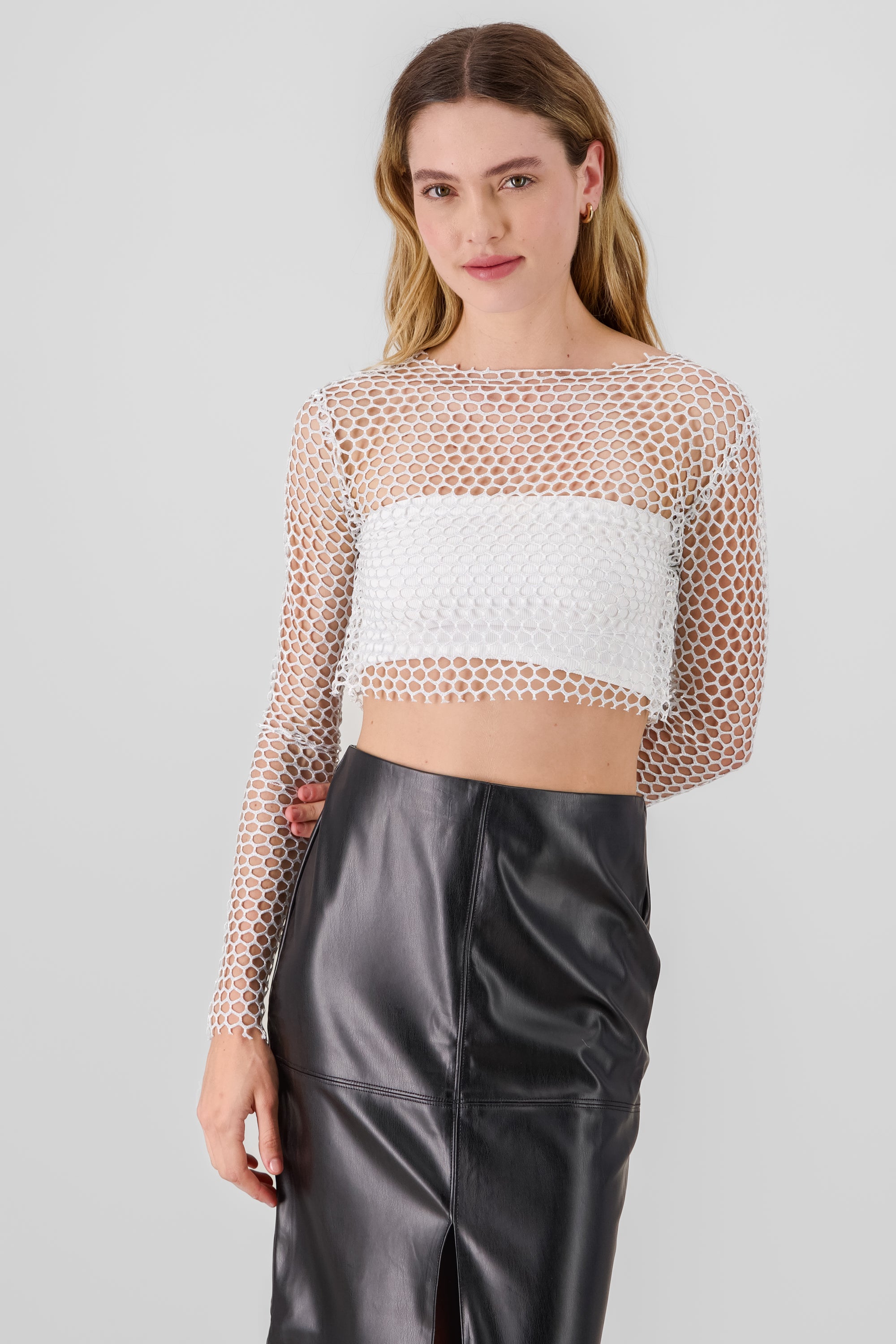 Top crop acanalado detalle brillos BLANCO