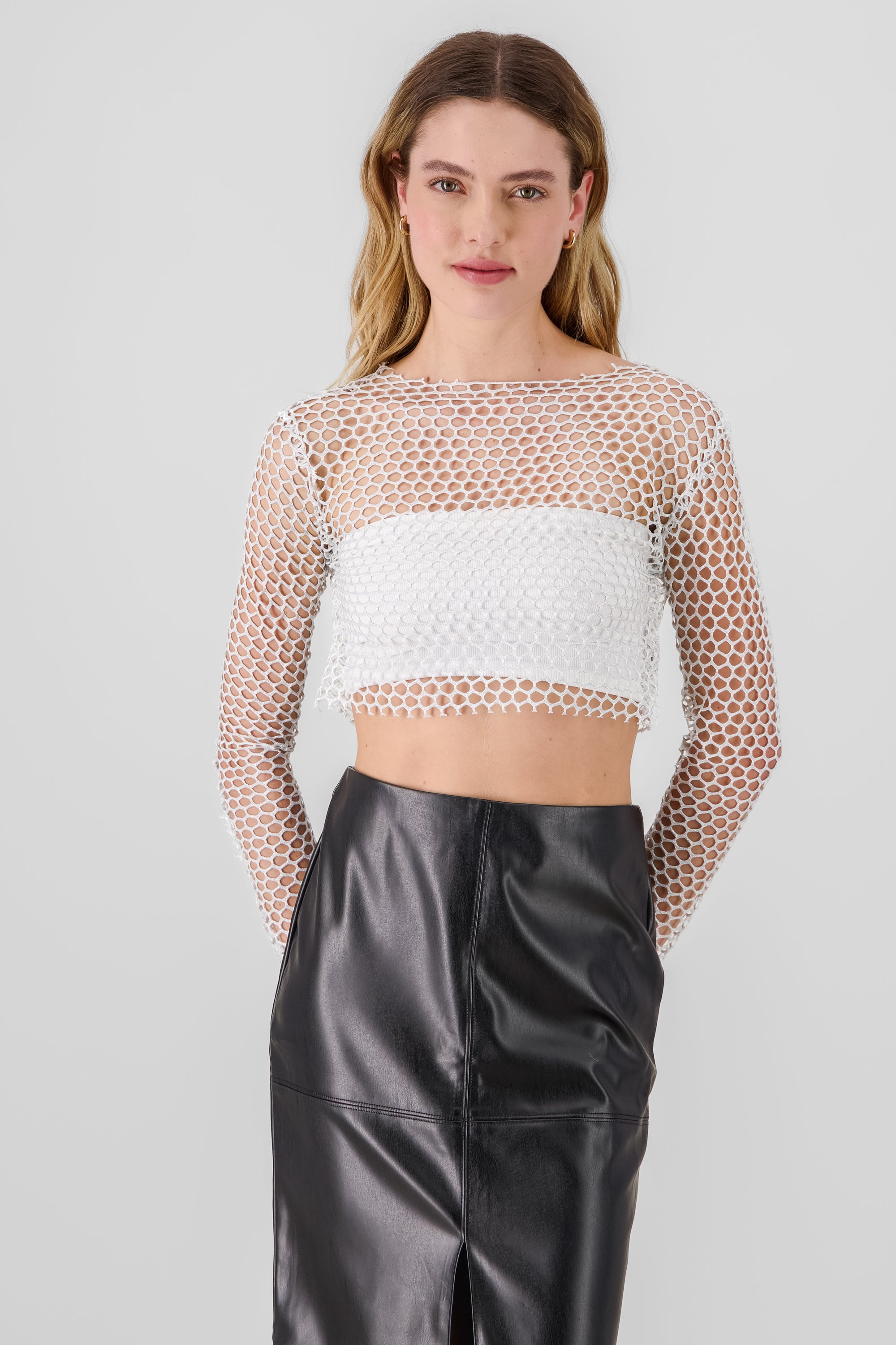 Top crop acanalado detalle brillos BLANCO